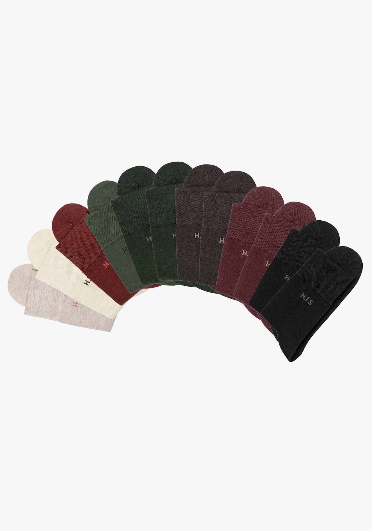 H.I.S Socken - 2x schwarz, 2x dunkelbraun-meliert, 2x dunkelbeige-meliert, 2x hellbeige-meliert, 1x rost, 2x olive, 1x khaki