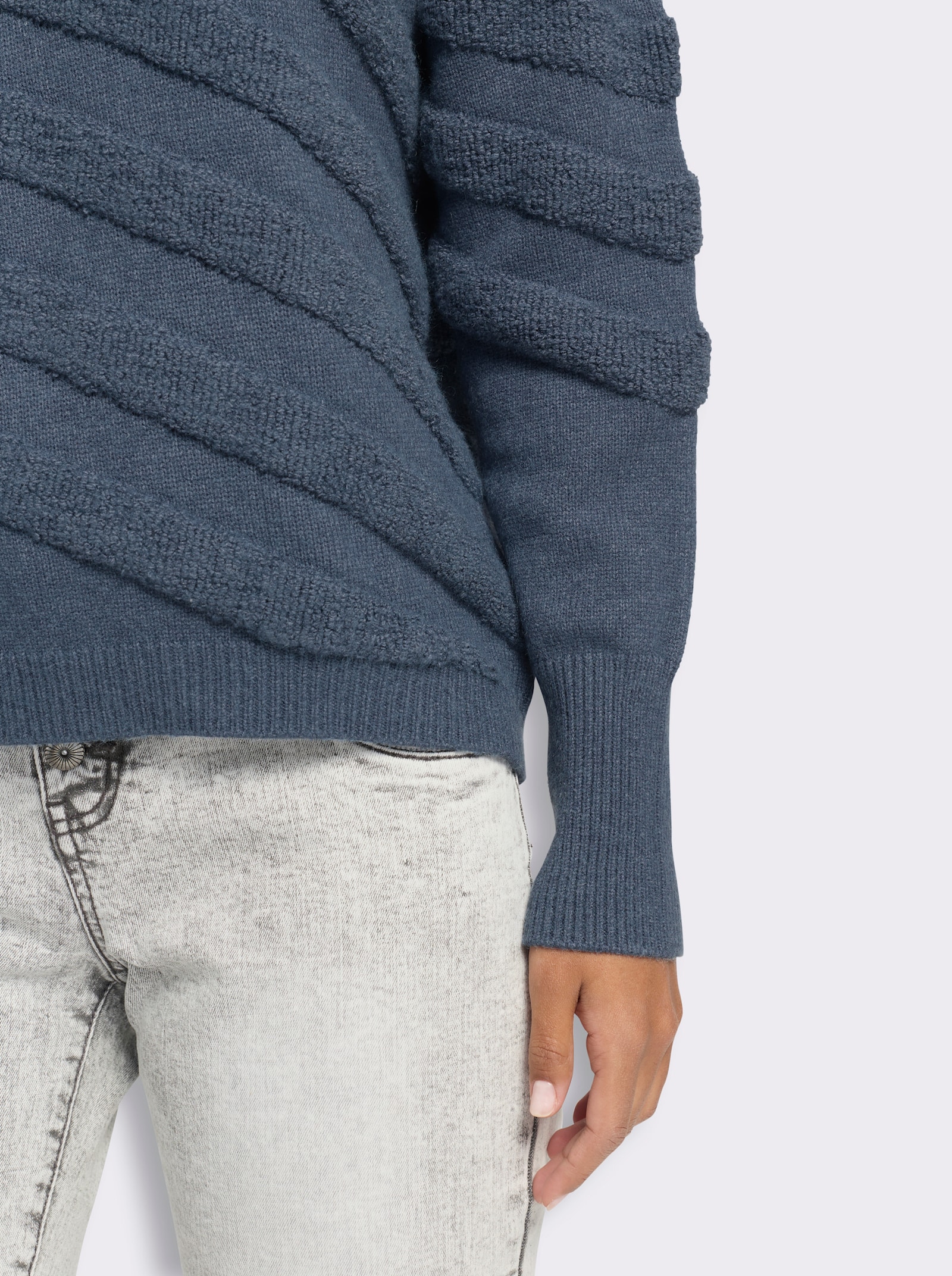 heine Pullover mit 3D-Muster - rauchblau-meliert