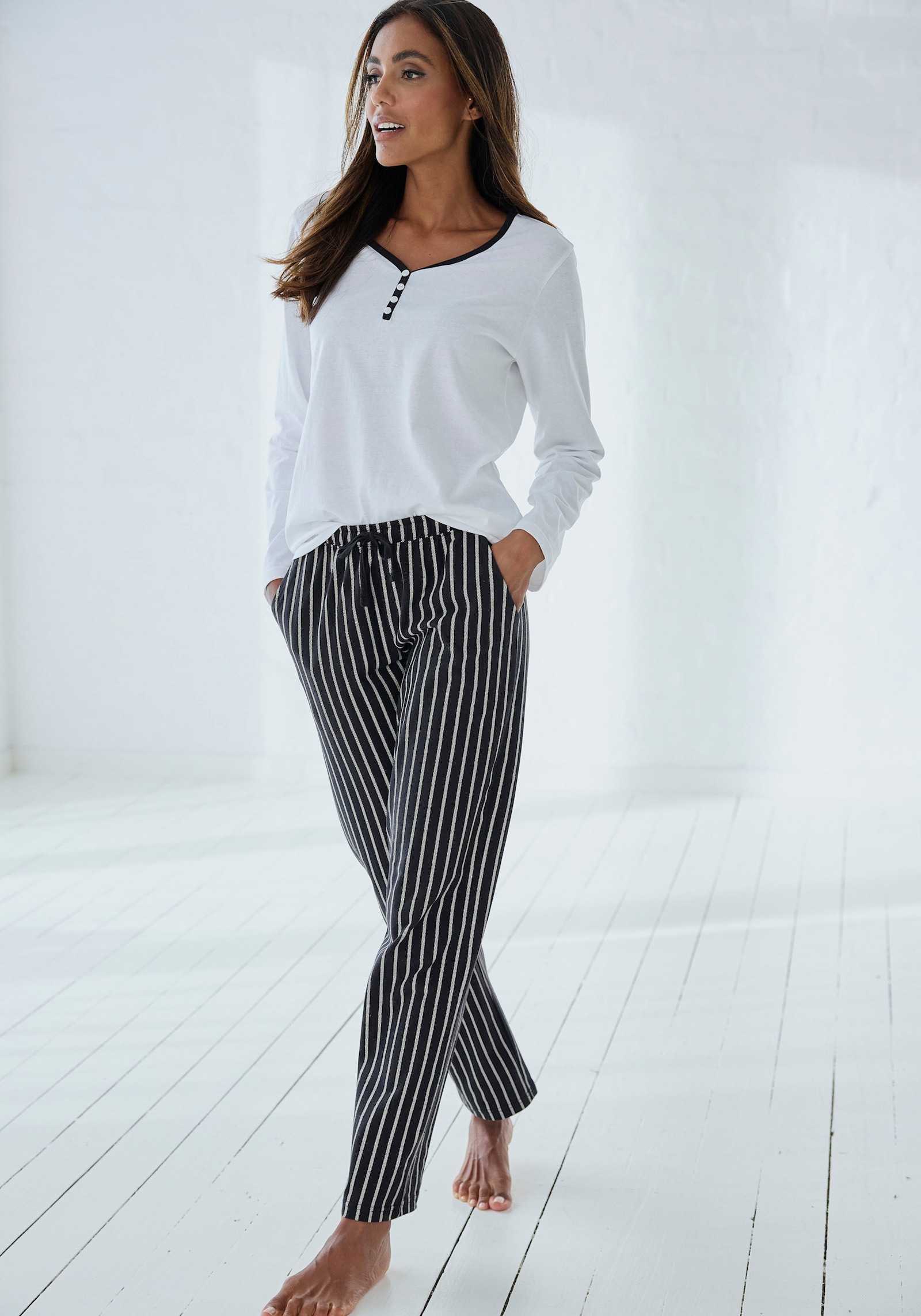 Vivance Dreams Pyjamahose - schwarz-weiß gestreift