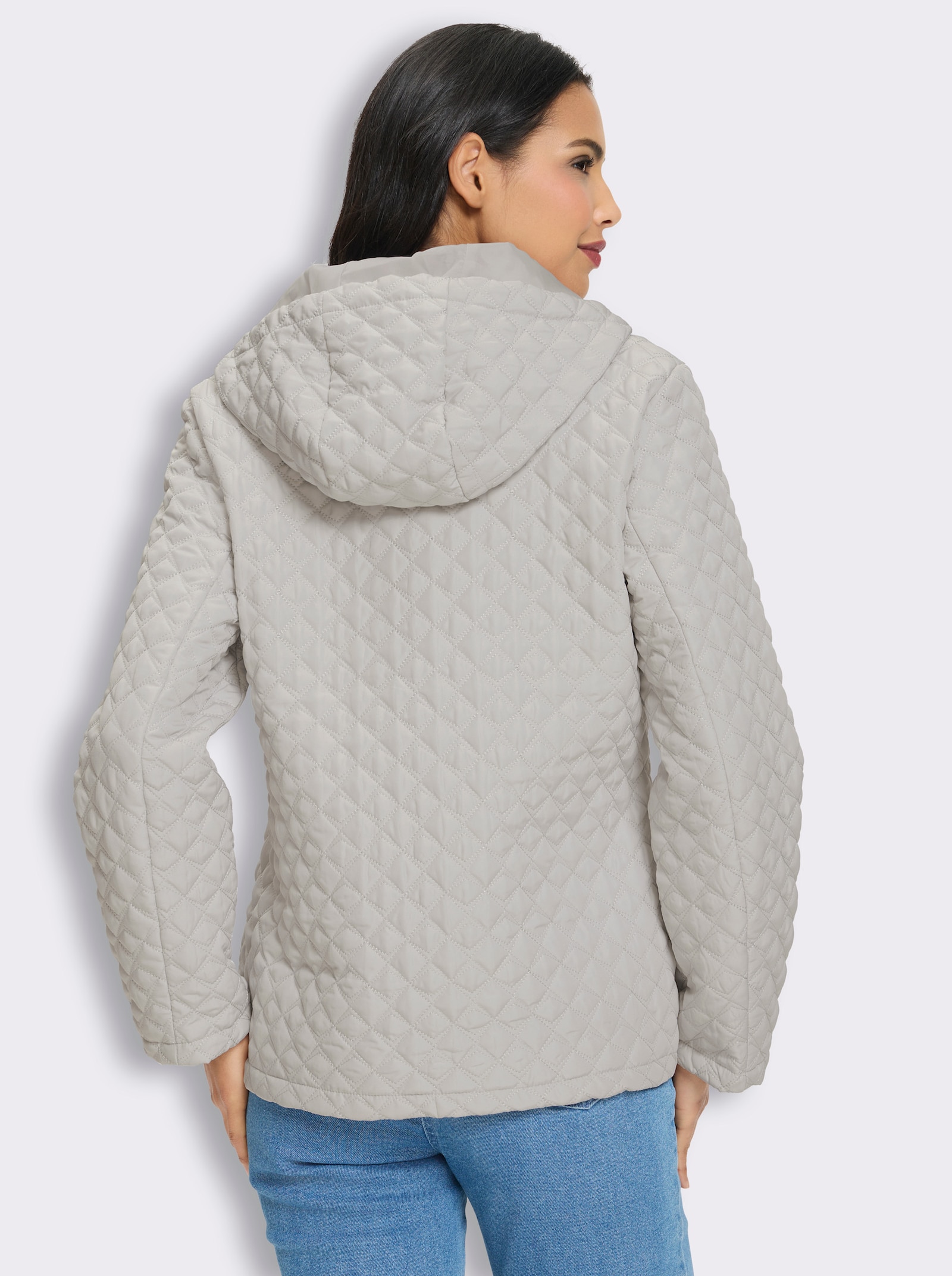 Steppjacke mit Ziersteinchen - hellgrau