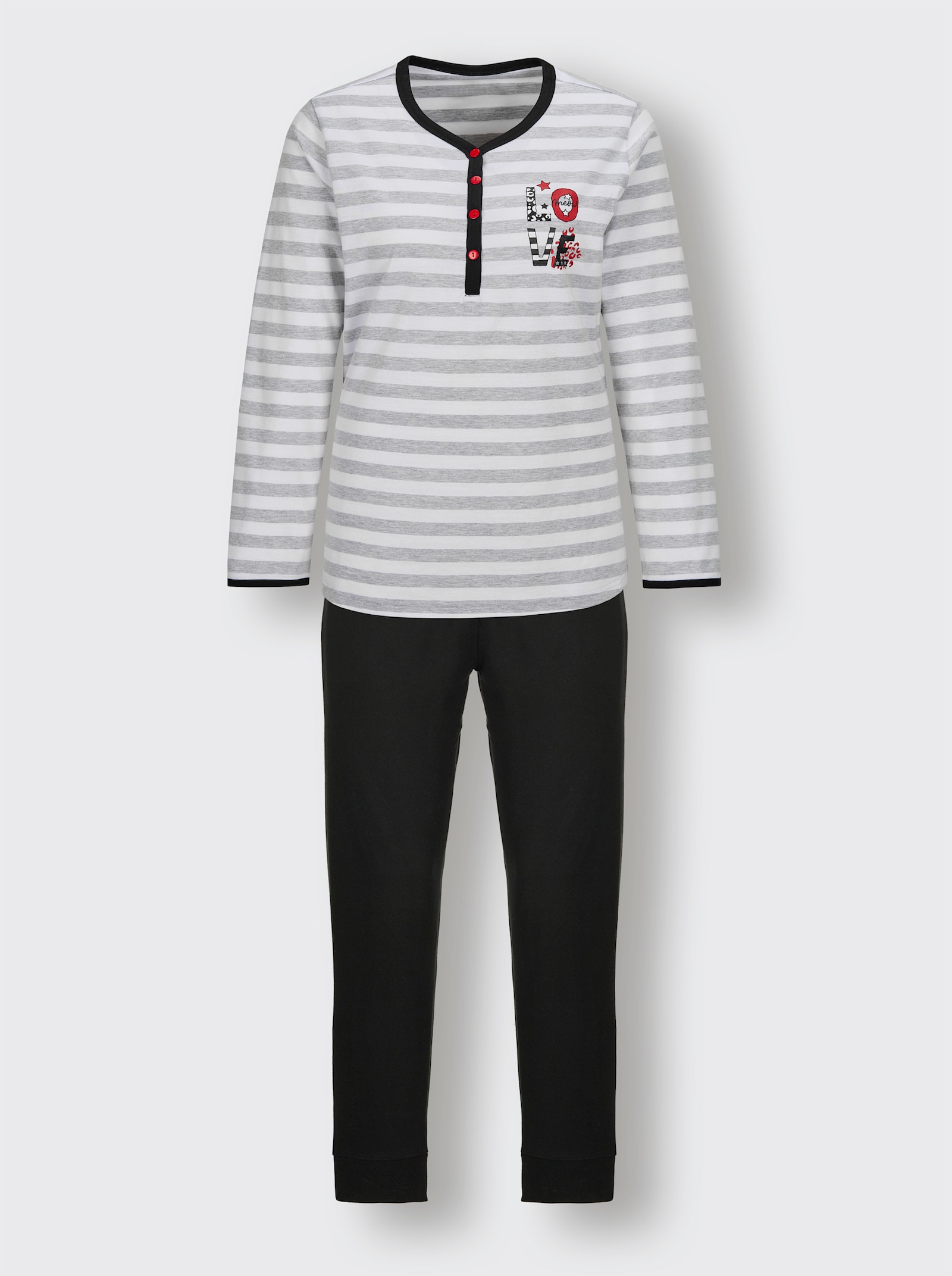 Pyjama - grijs gemêleerd/wit gestreept