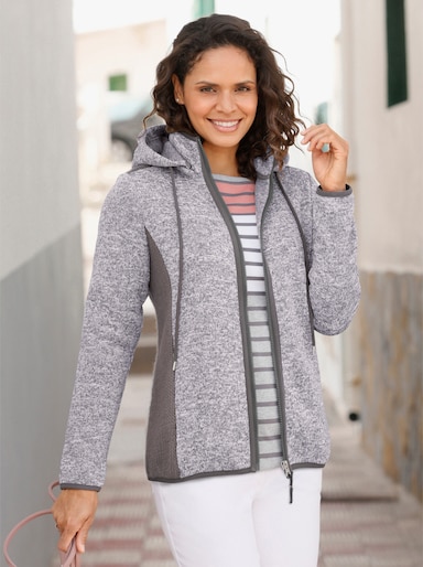 Strickfleecejacke mit seitlichen Strick-Einsätzen - anthrazit-meliert