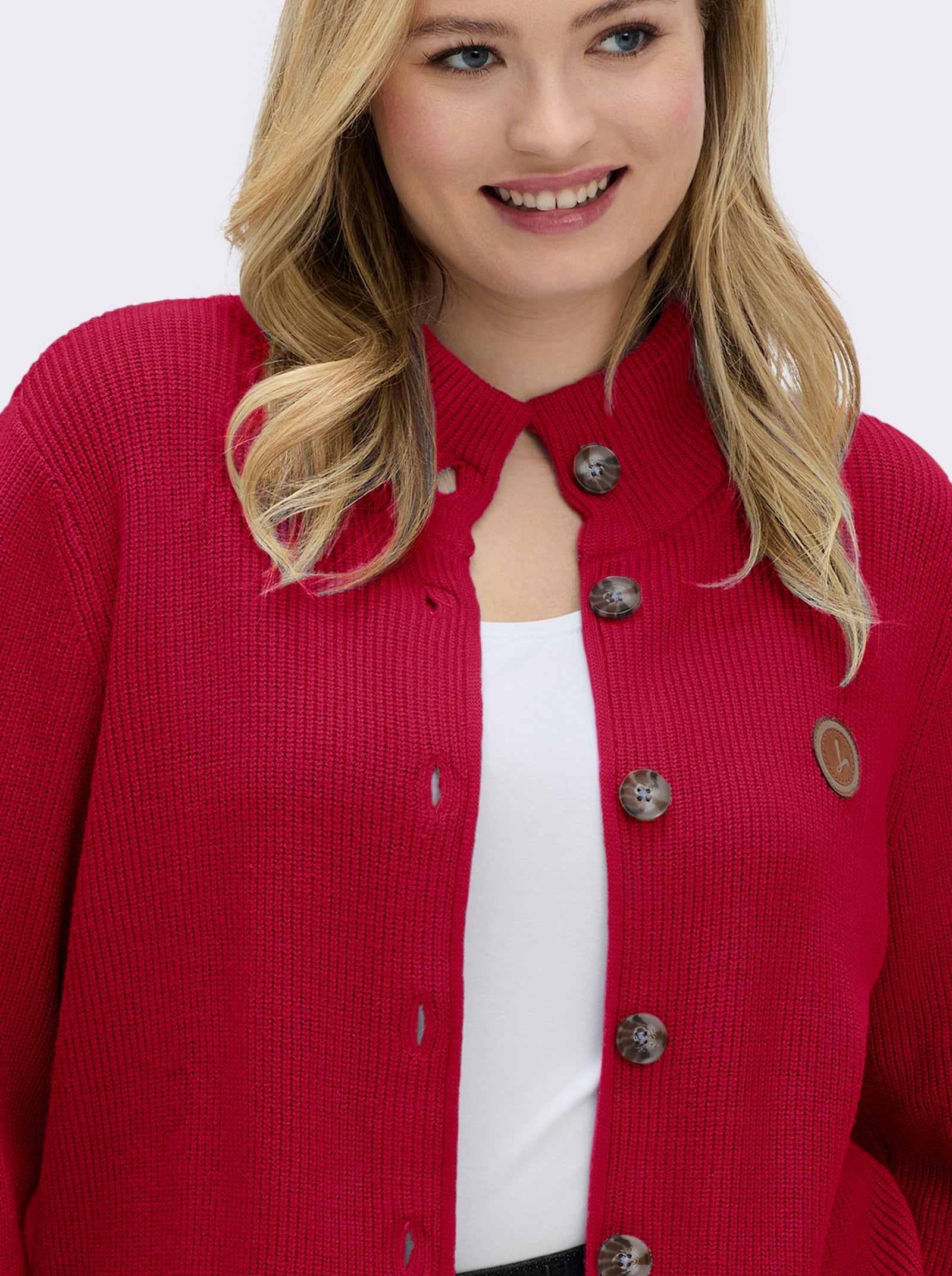 Longstrickjacke mit Stehkragen - rot