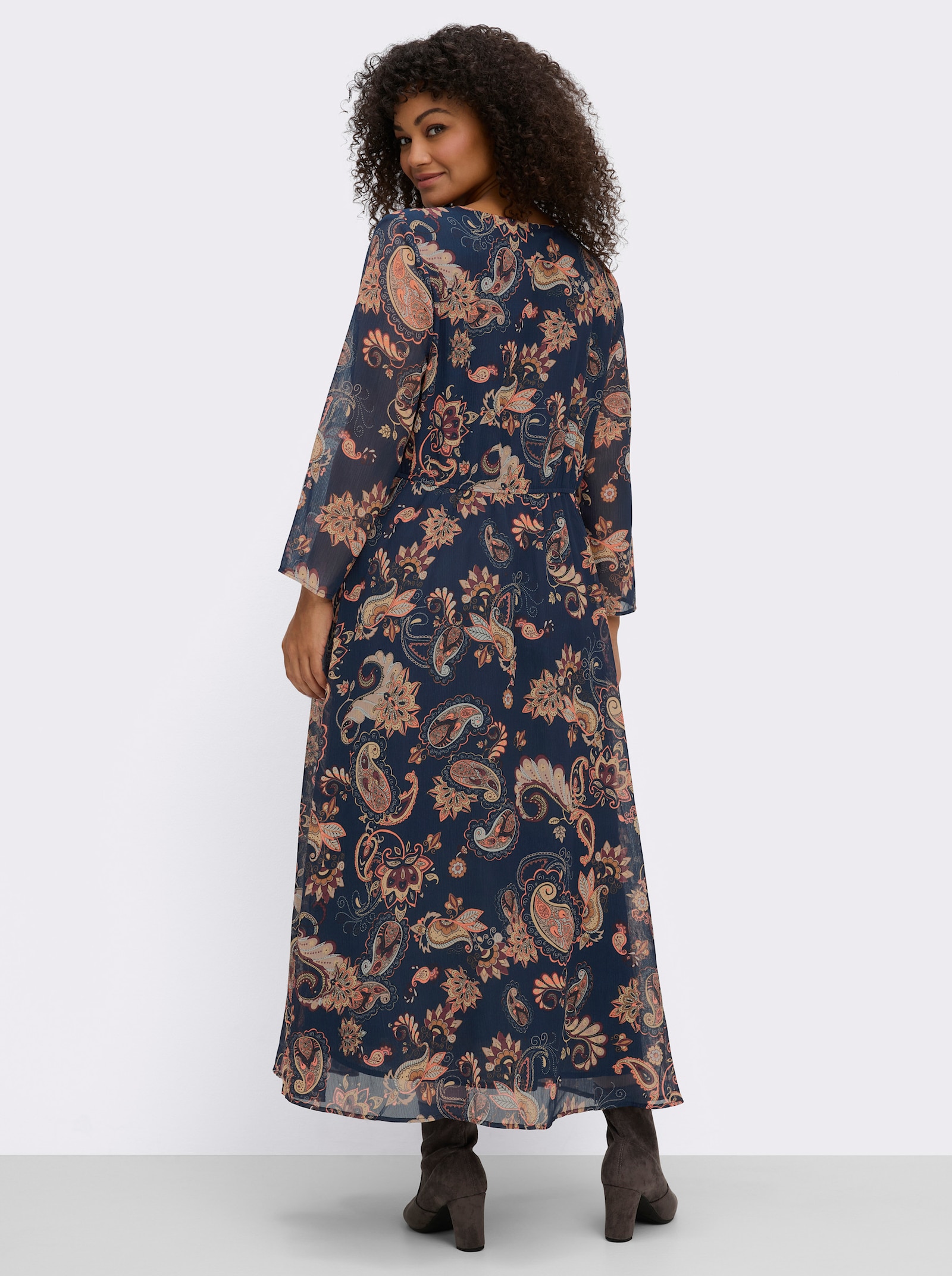 Maxikleid aus Chiffon, mit Floral-Print - dunkelblau-gemustert