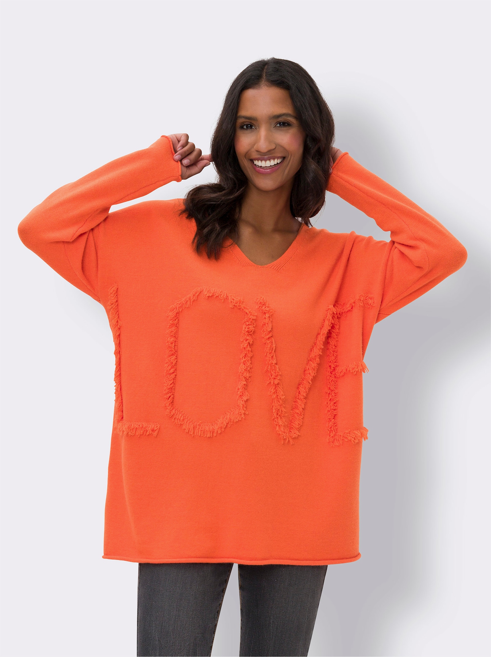heine Oversize-Pullover mit Fransen - orange