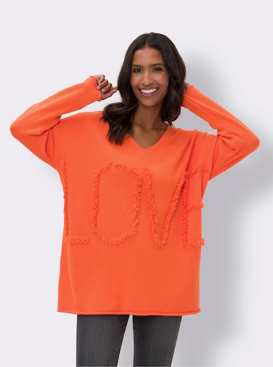 heine Oversize-Pullover mit Fransen - orange