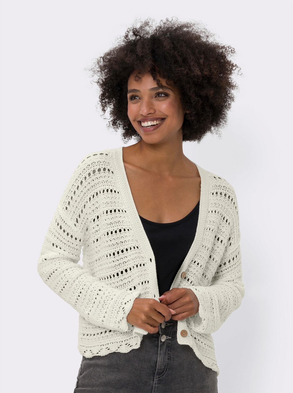 heine Veste en tricot ajouré - écru