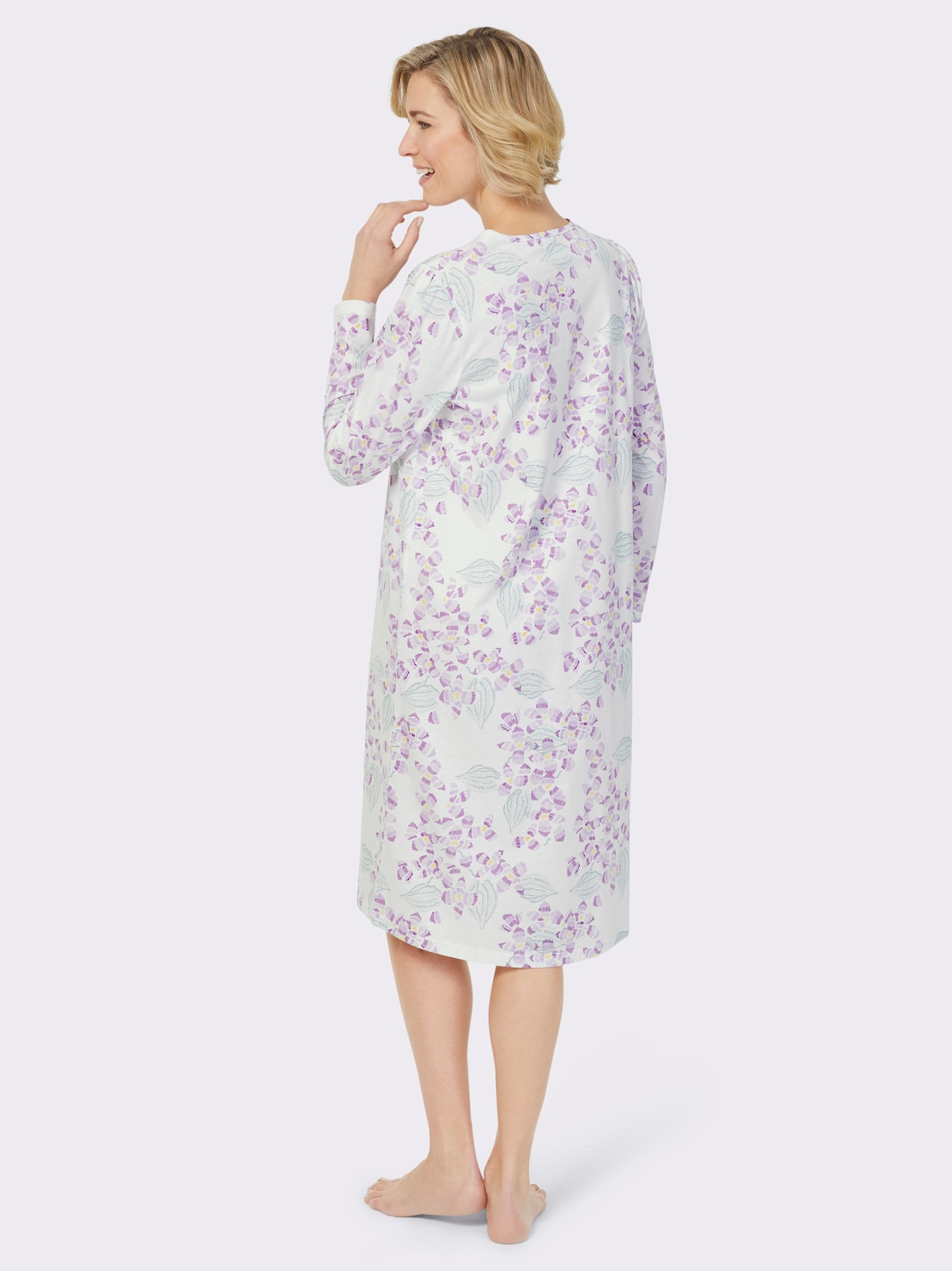 wäschepur Nachthemd - weiß-lavendel-bedruckt
