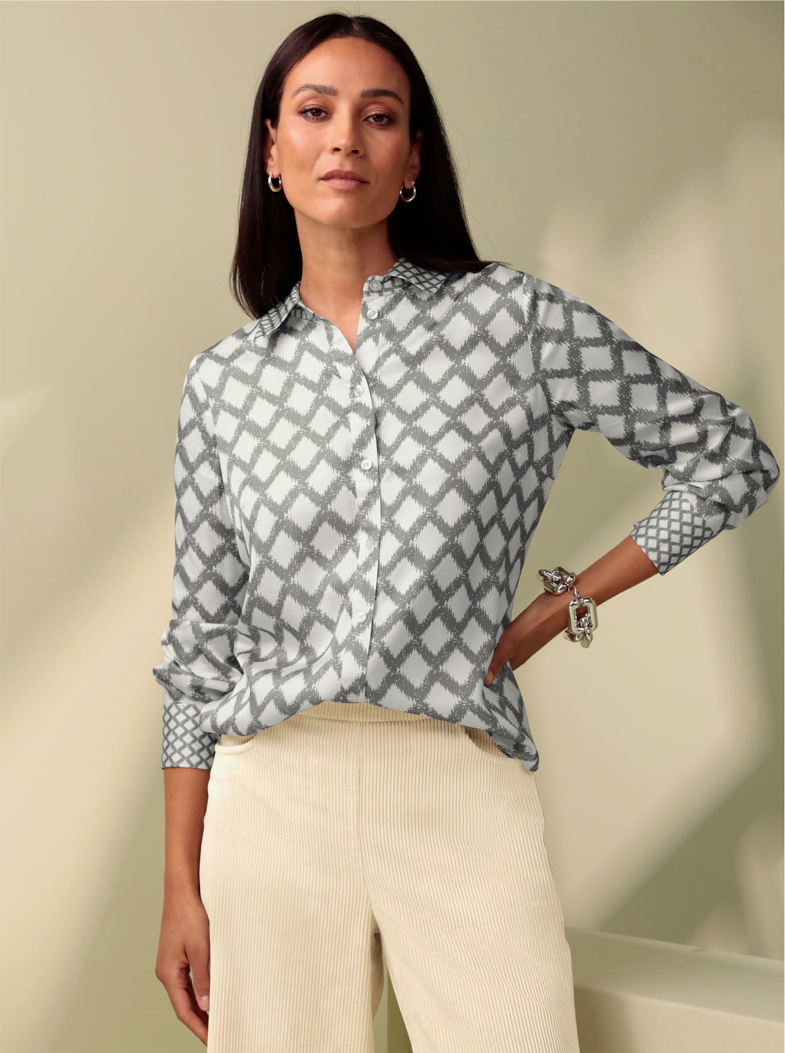 heine Chemisier avec motif losanges - gris-couleur ivoire imprimé