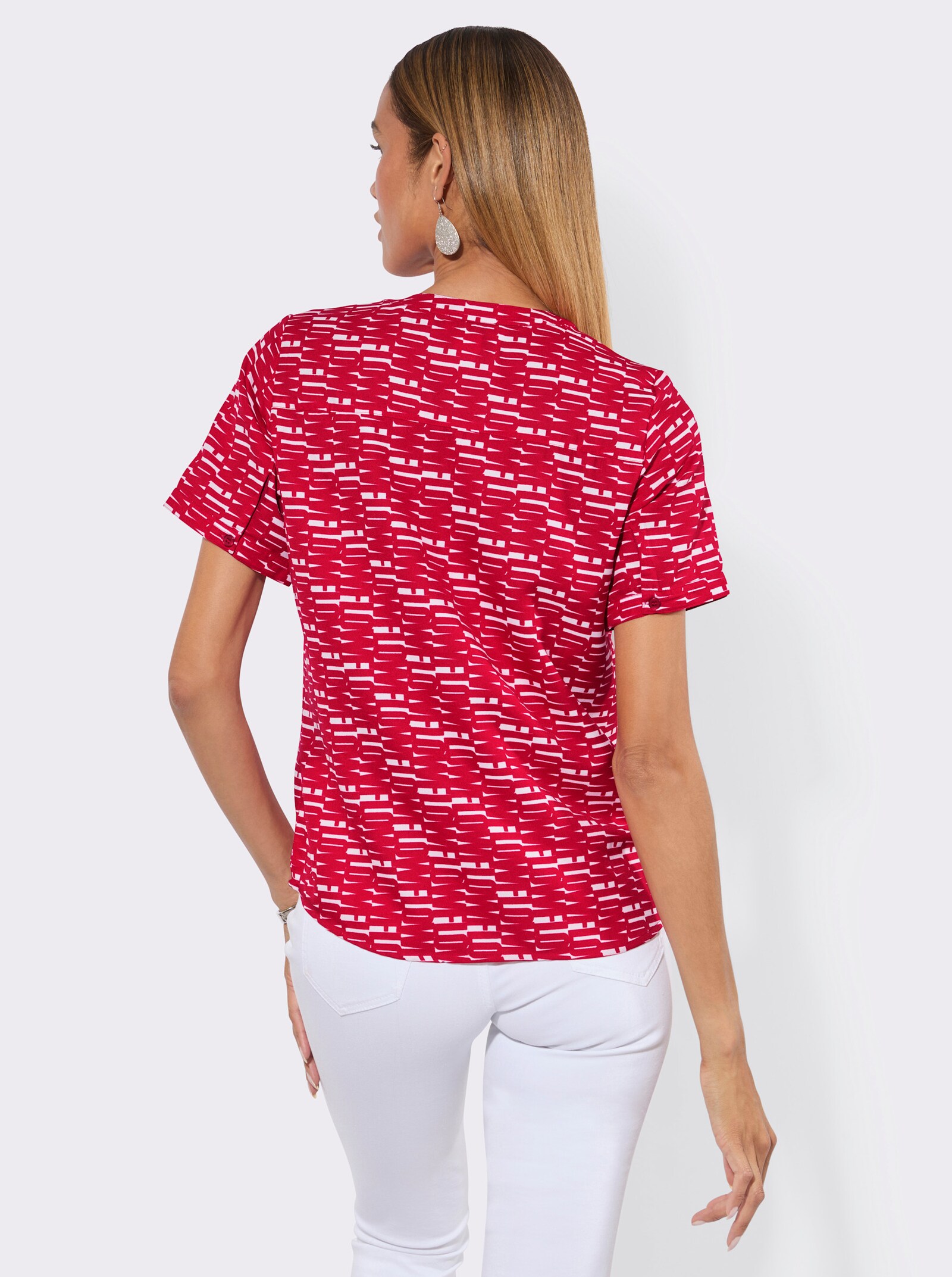 Druckbluse mit Paspeln - rot-weiß