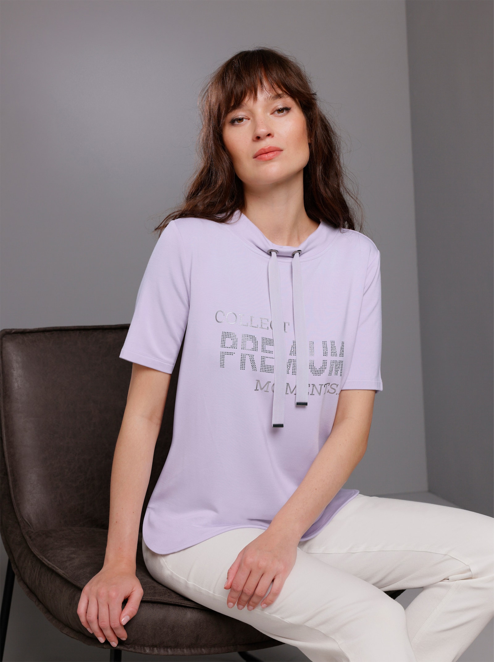 CREATION L PREMIUM Sweatshirt mit Folienprint und Glitzersteinchen - flieder