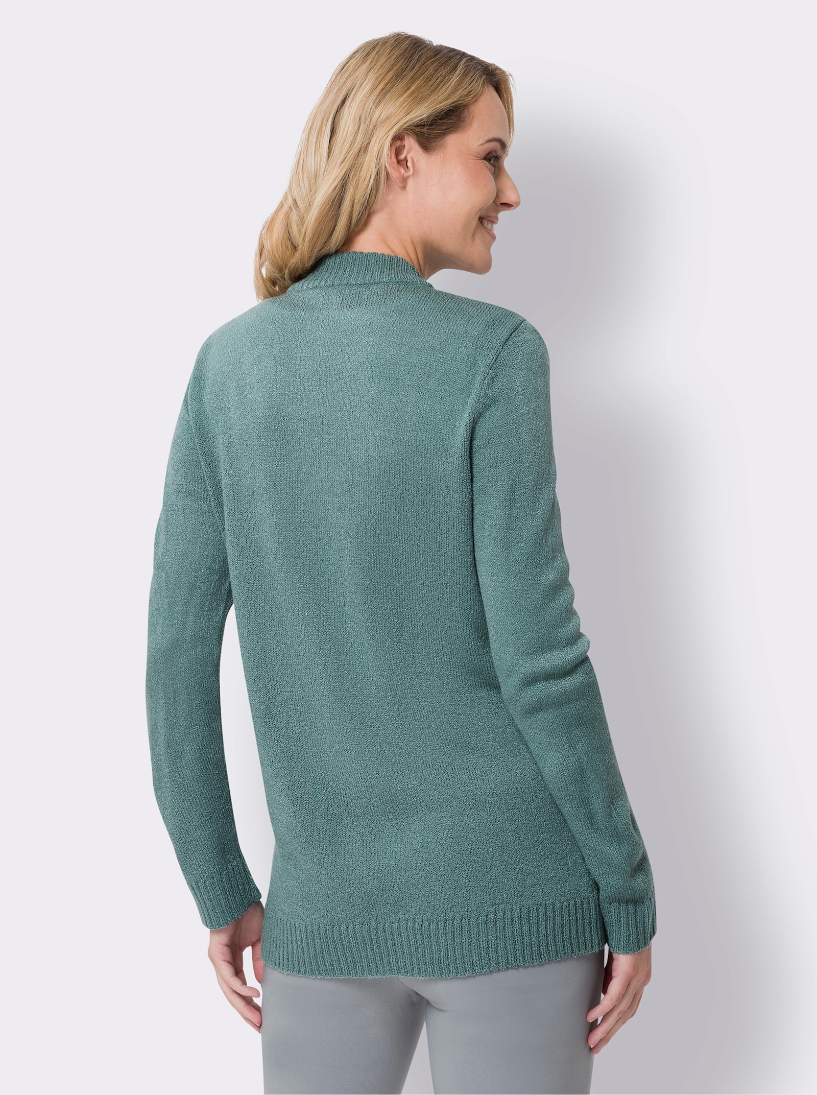 Dlouhý pletený kabátek z úpletu z buklé - nefritová