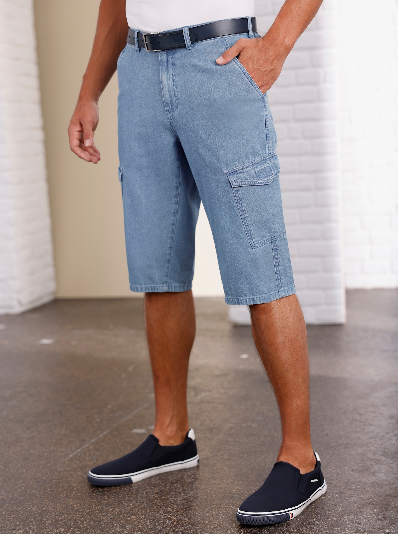 Jeansbermudas mit 6 Taschen - blue-bleached