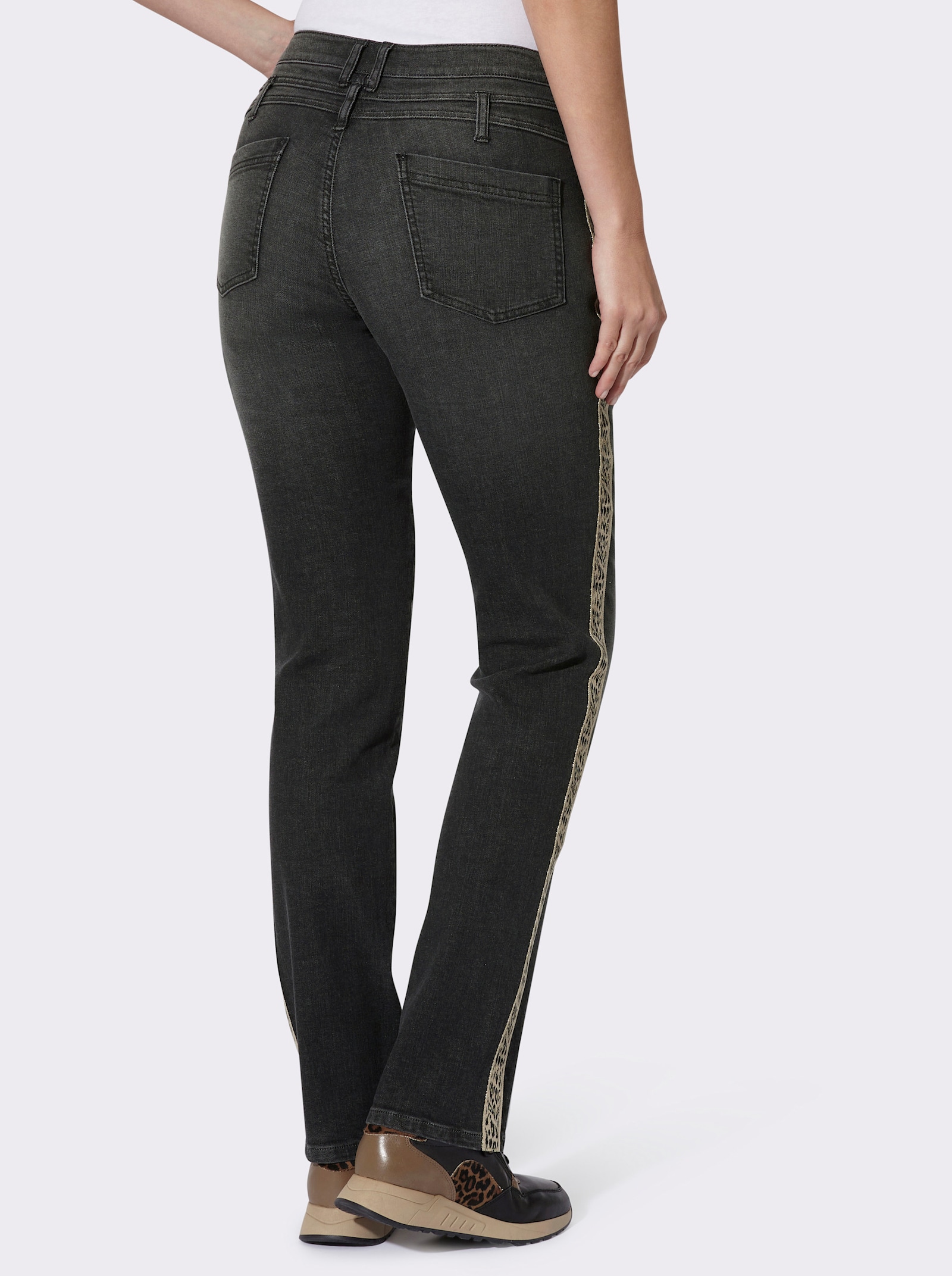 heine 5-Pocket-Jeans mit Animal-Dessin-Elementen - graphit denim