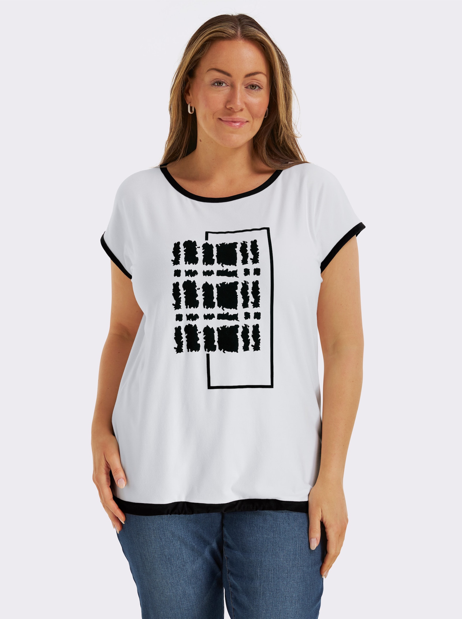 Print-Shirt mit U-Boot-Ausschnitt - ecru