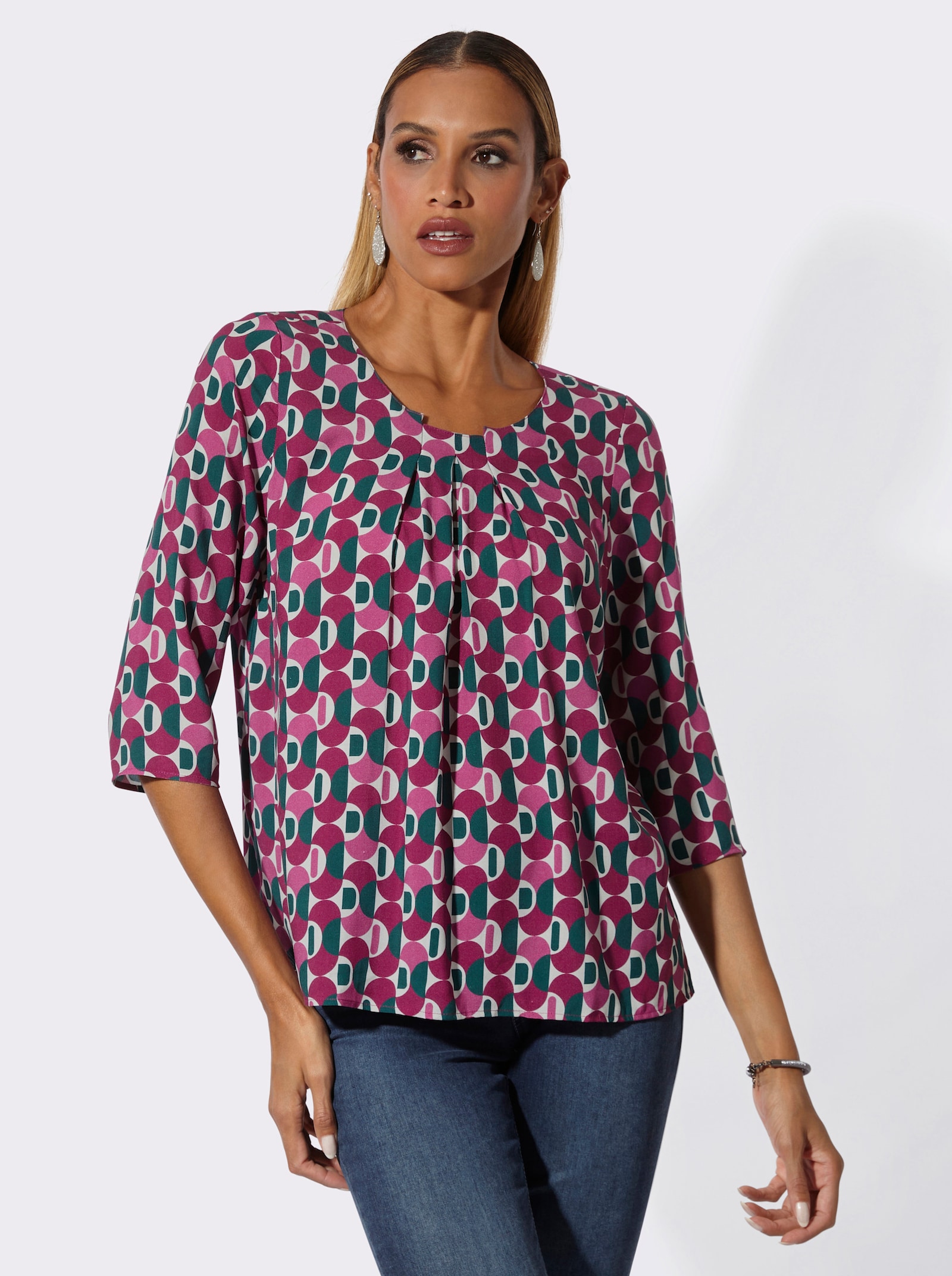 Druckbluse mit Seitenschlitzen - erika-malve-bedruckt