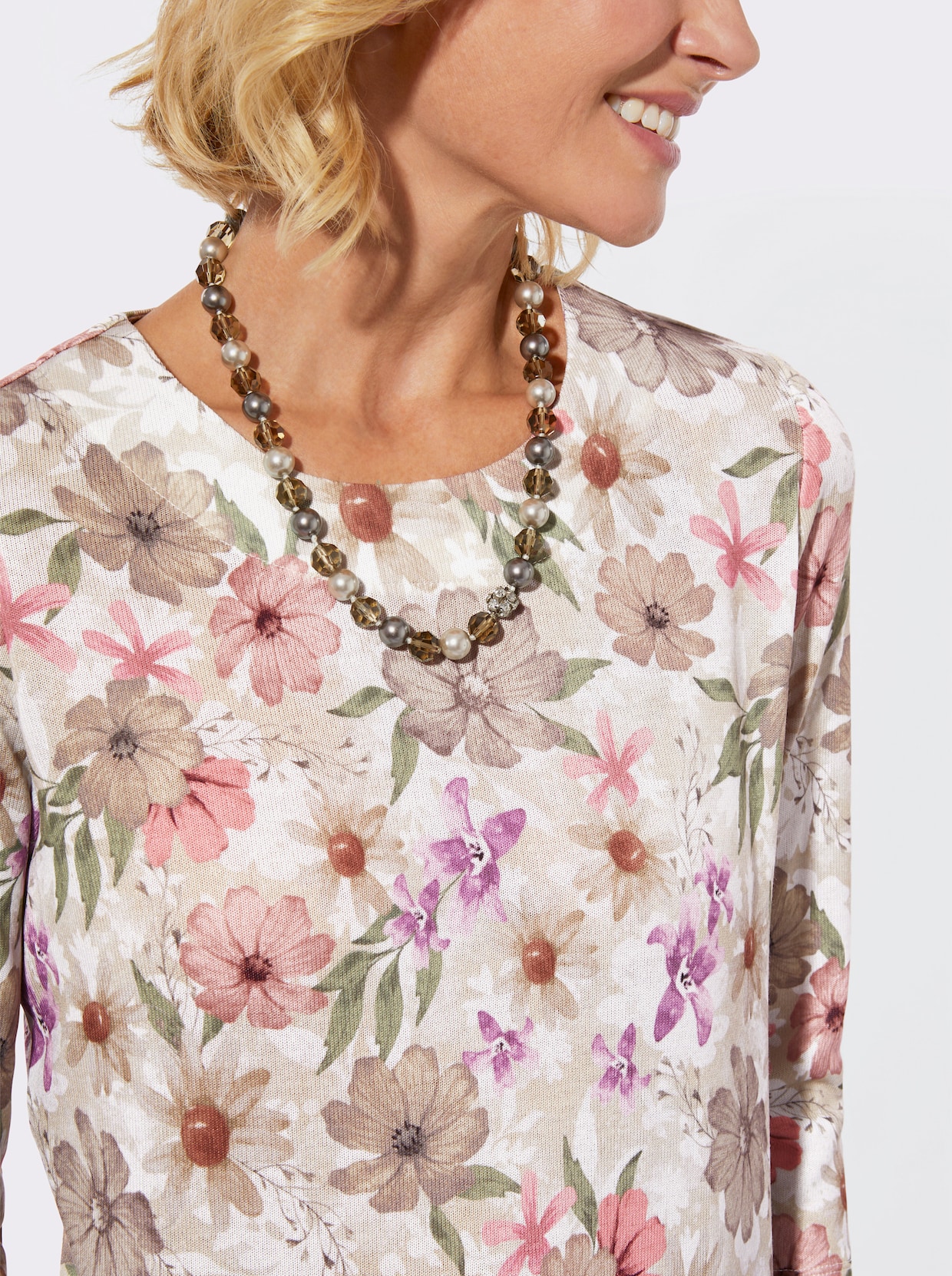 Rundhalsshirt - sand-taupe-bedruckt