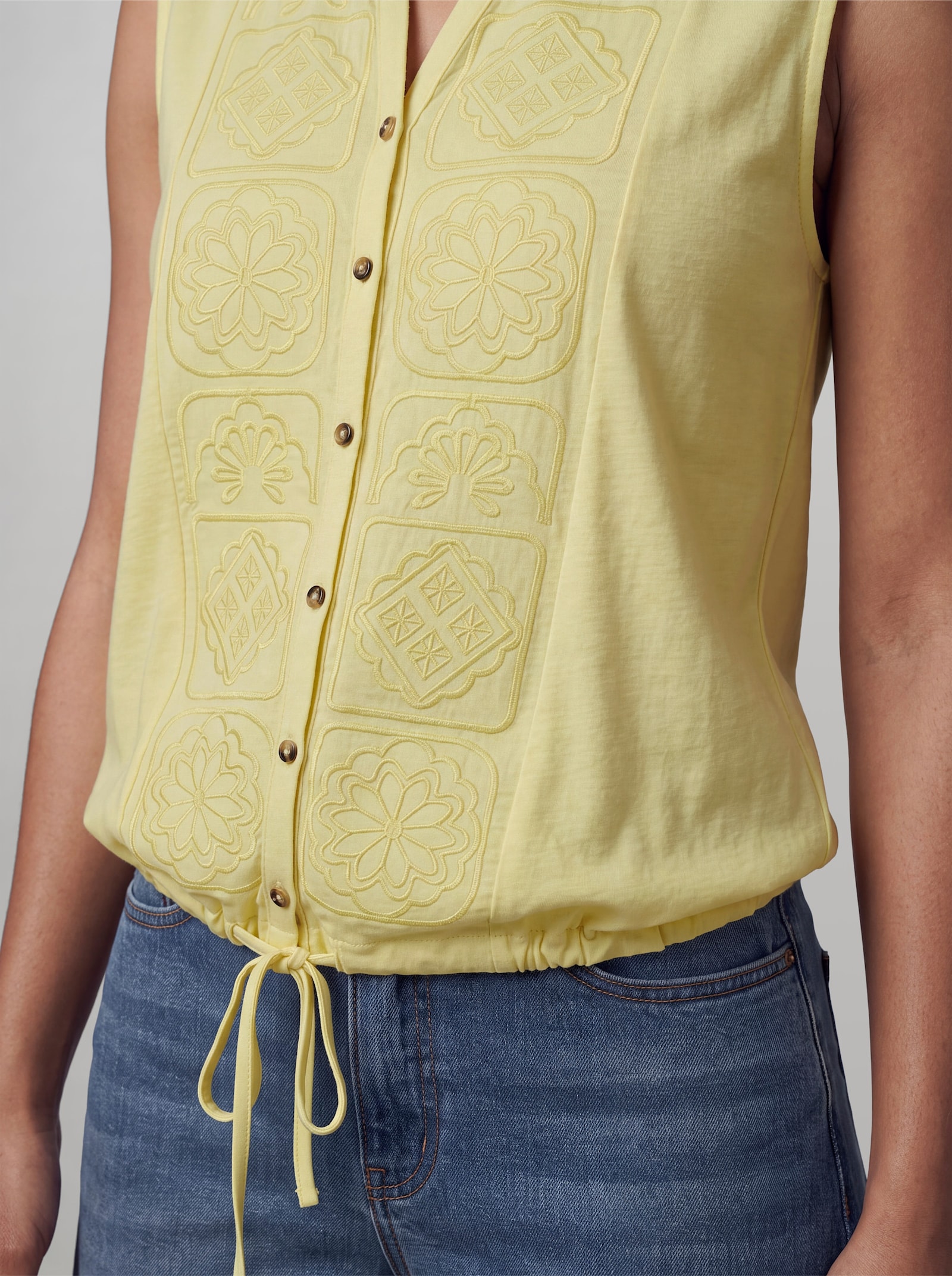 heine Blusenshirt mit Spitzeneinsatz - zitrone