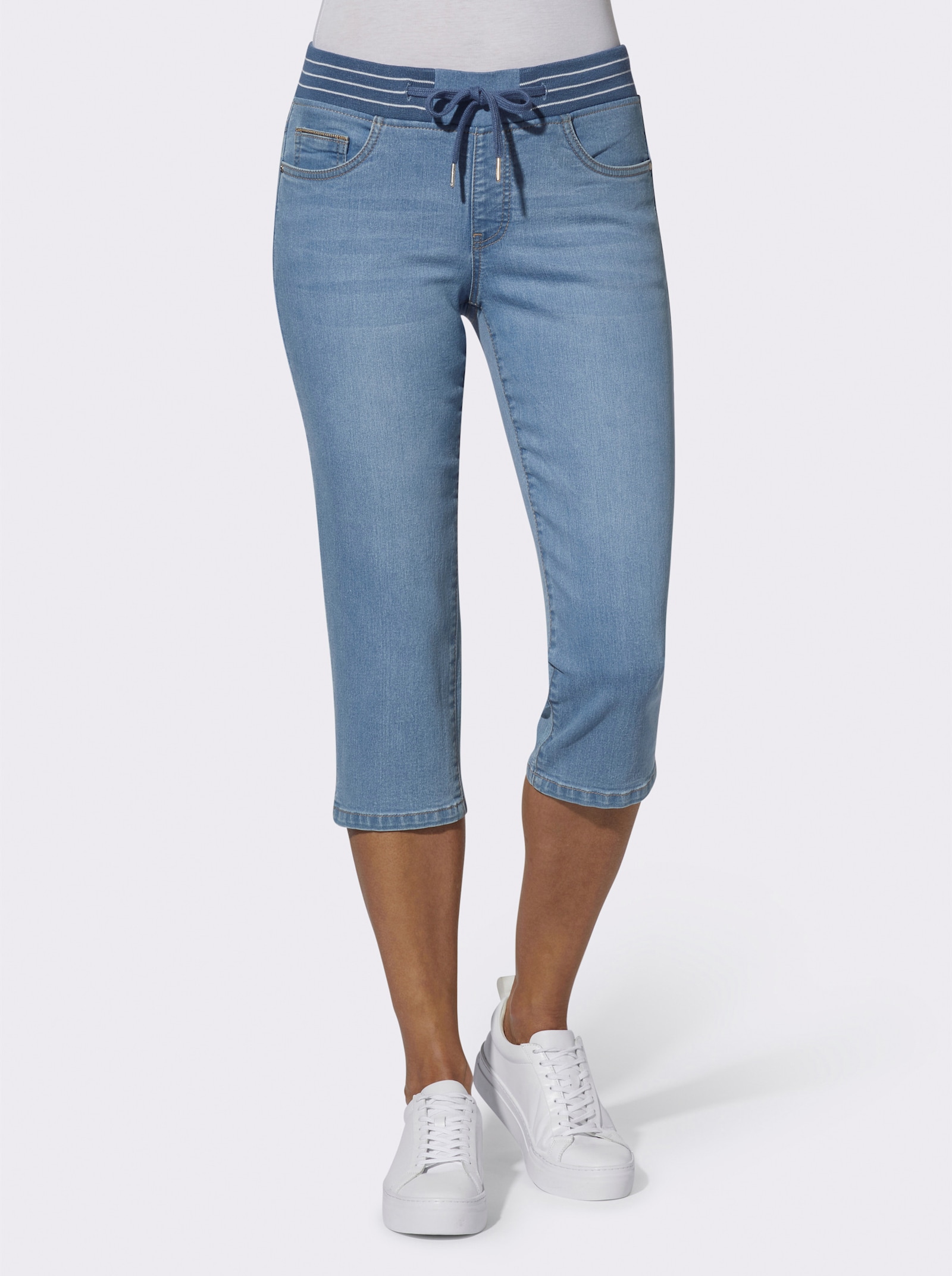 Caprijeans mit Rundum-Dehnbund - blue-bleached