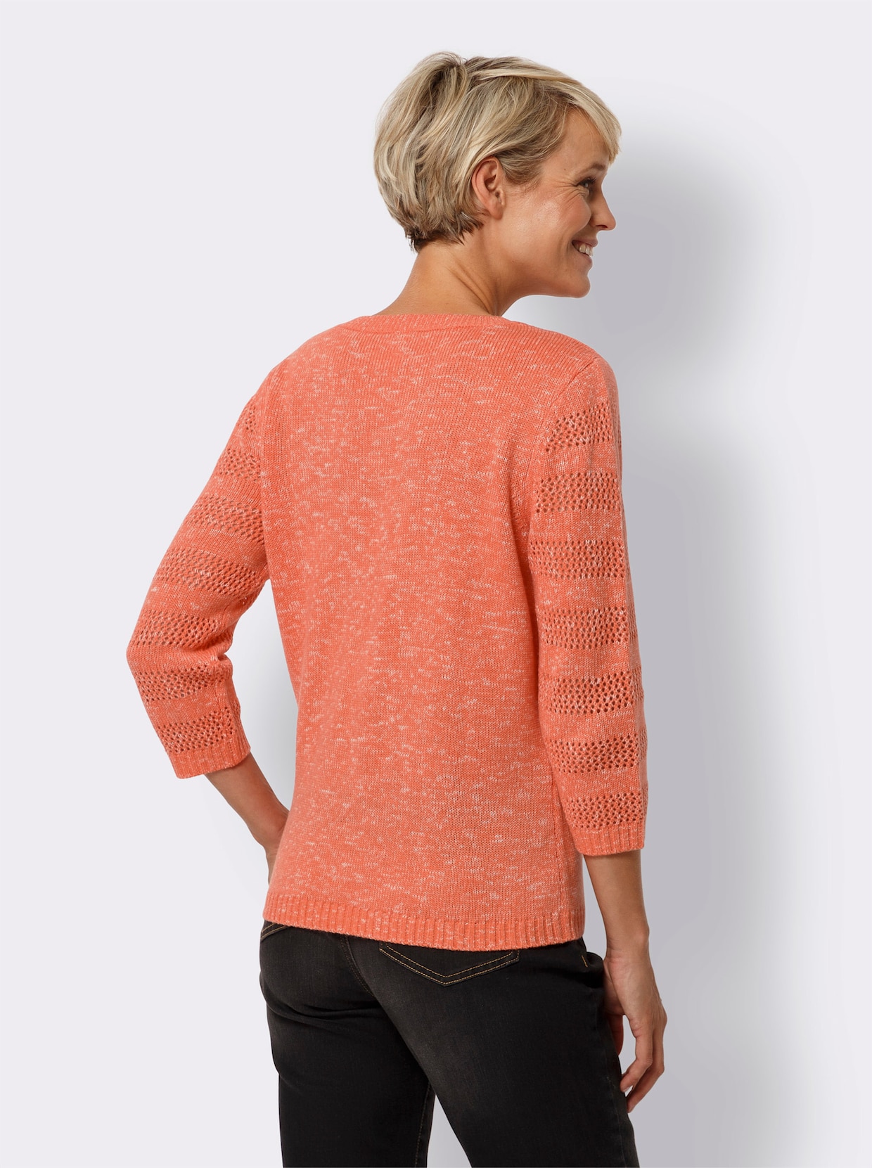 Pullover met 3/4-mouwen - koraal gemêleerd