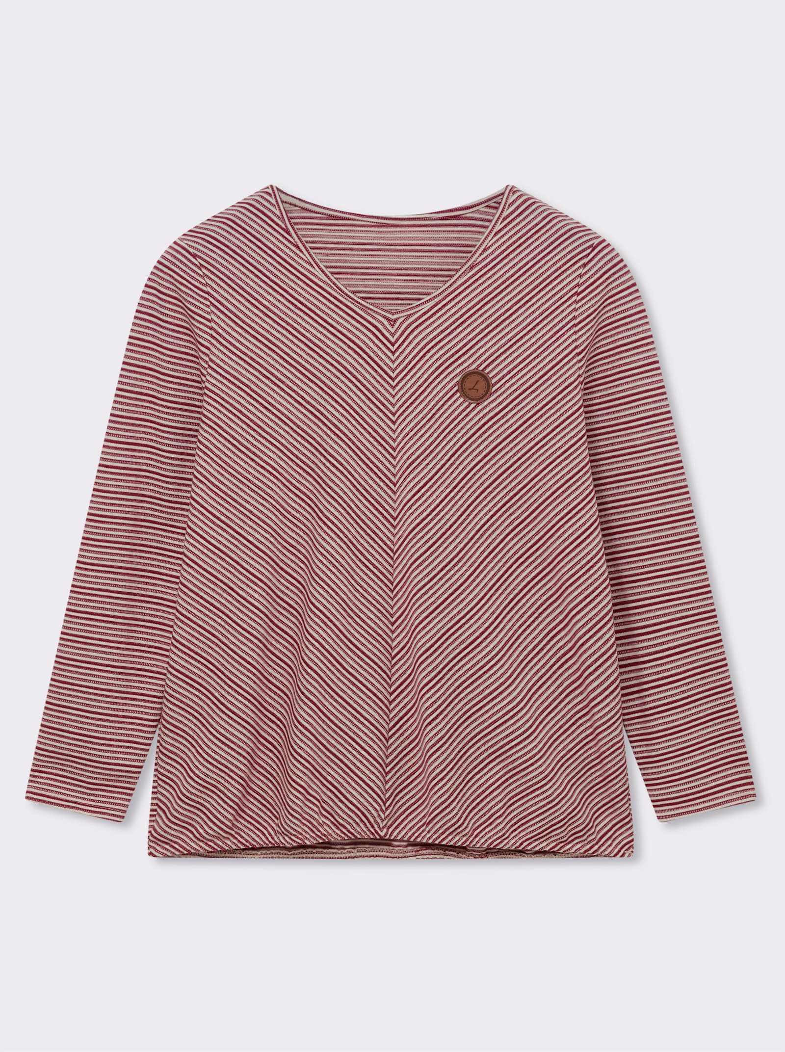 Langarmshirt mit elastischem Saum - dunkelrot-ecru-gemustert
