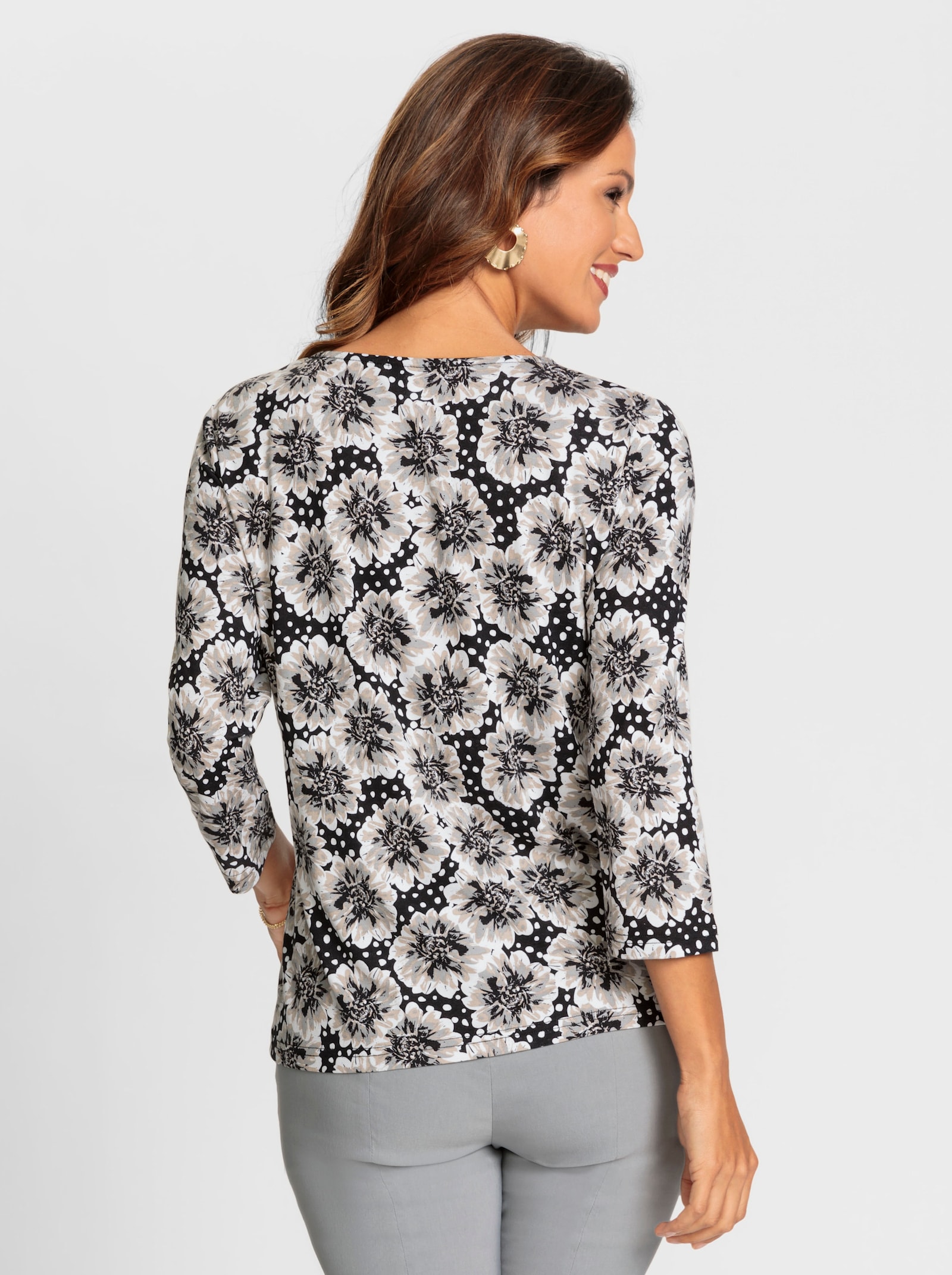 Print-Shirt mit Blüten-Dessin - schwarz-sesam-bedruckt