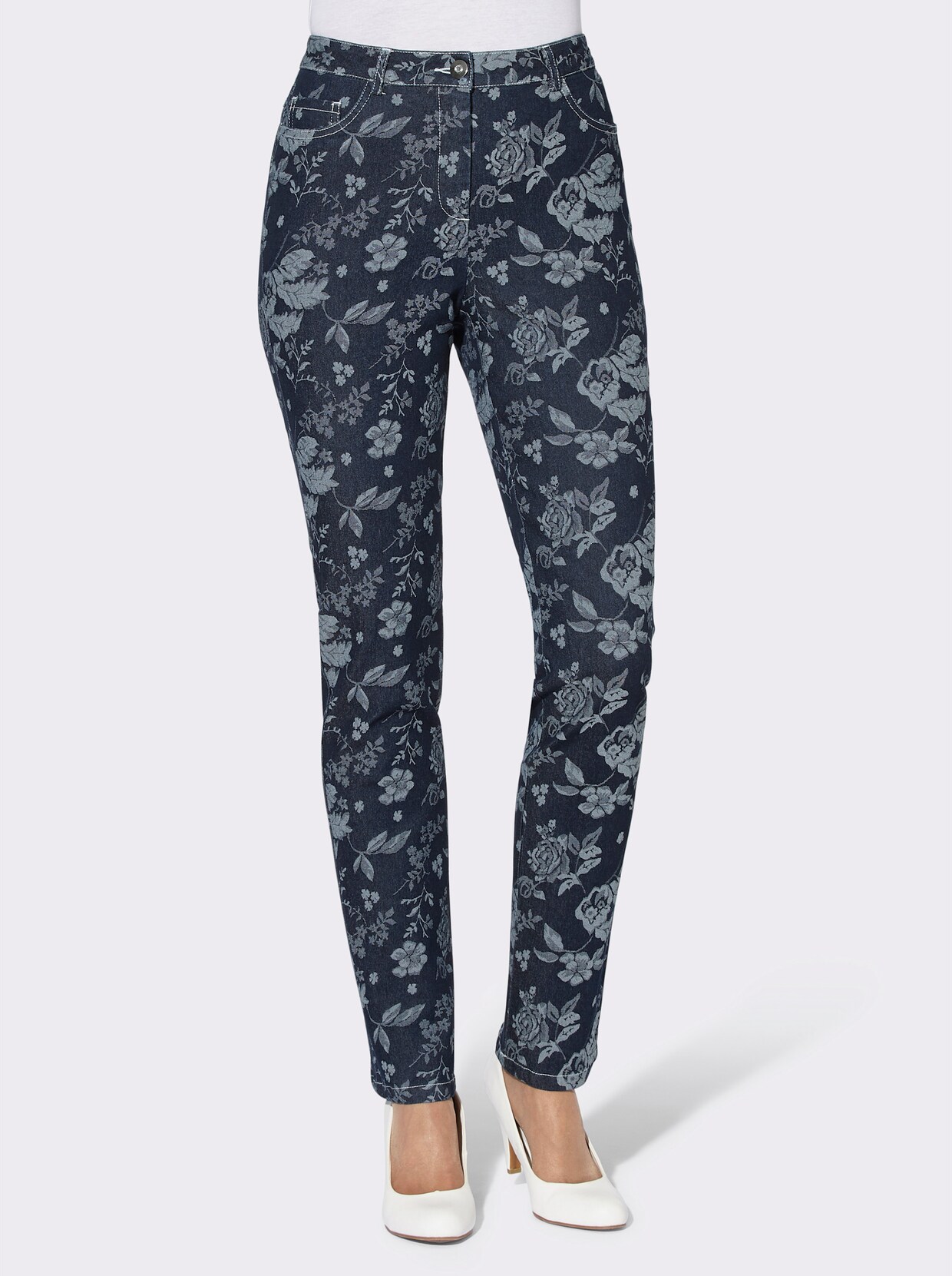 5-pocketjeans - donkerblauw gedessineerd