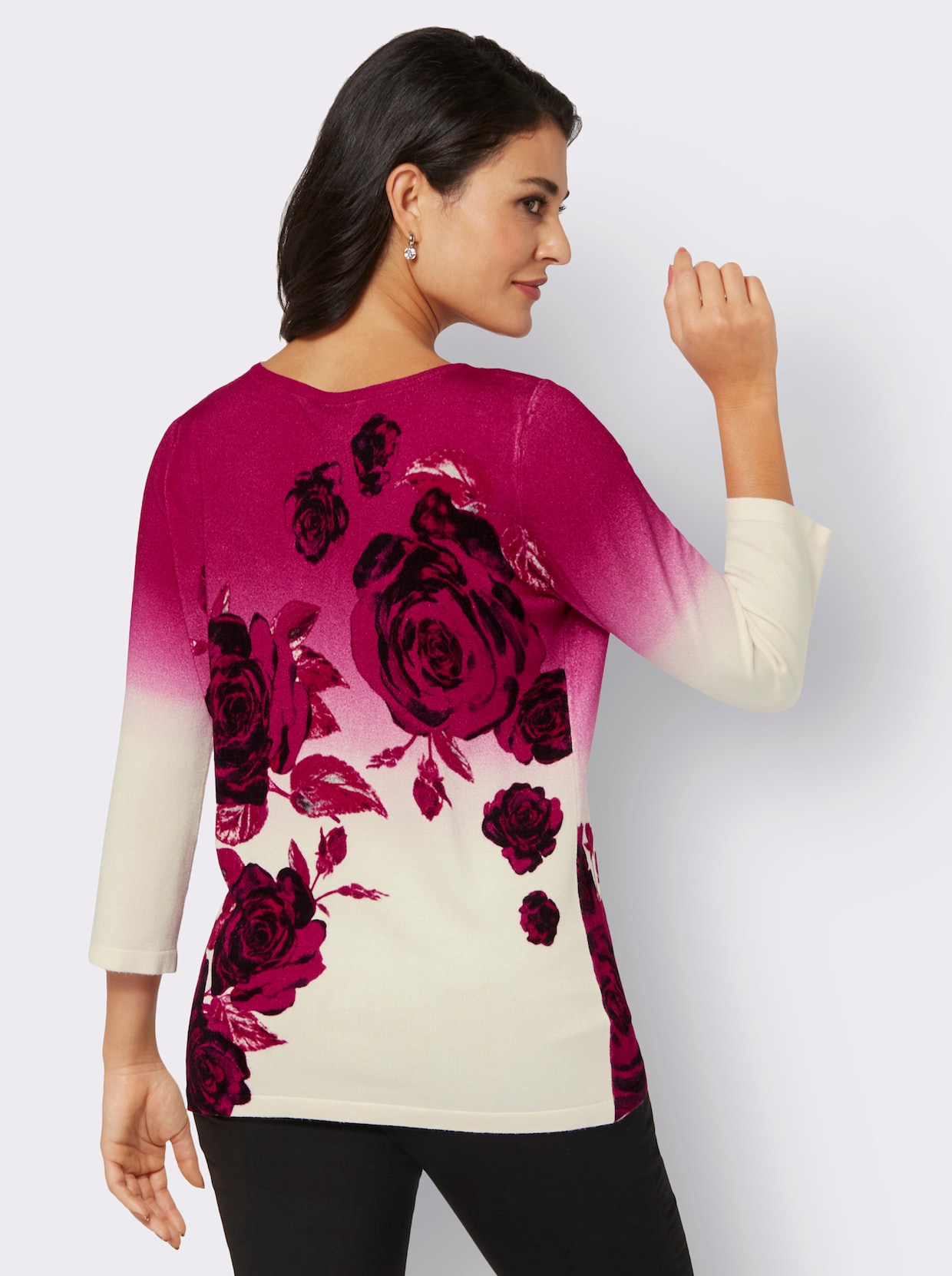 Pullover met 3/4-mouwen - zwart/pink geprint