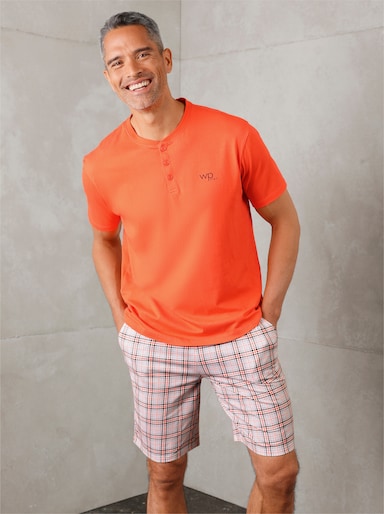 wäschepur men Shorty - orange-grau-kariert
