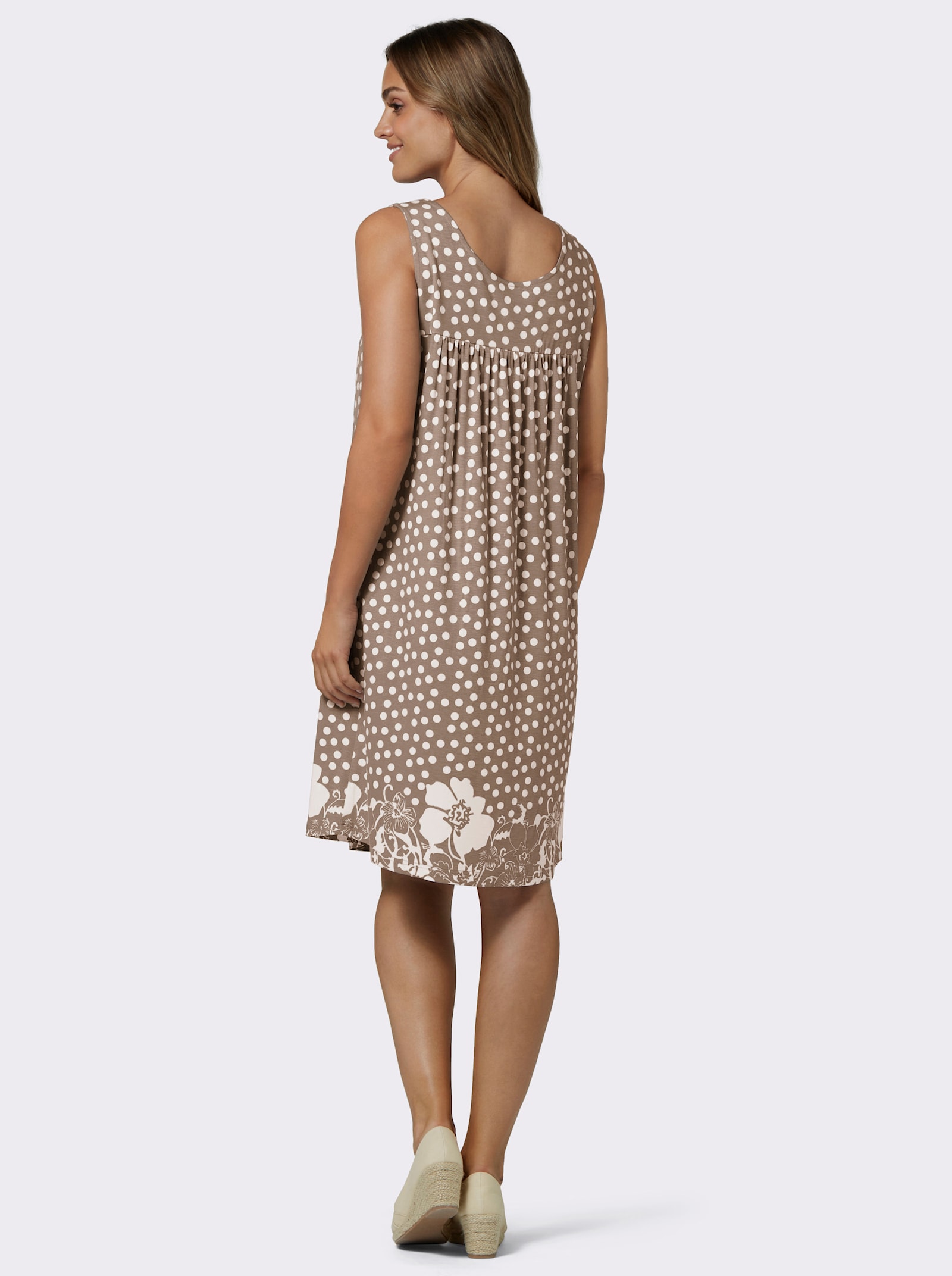 Žerzejové šaty s bordurovým potiskem - taupe-bílá-potisk