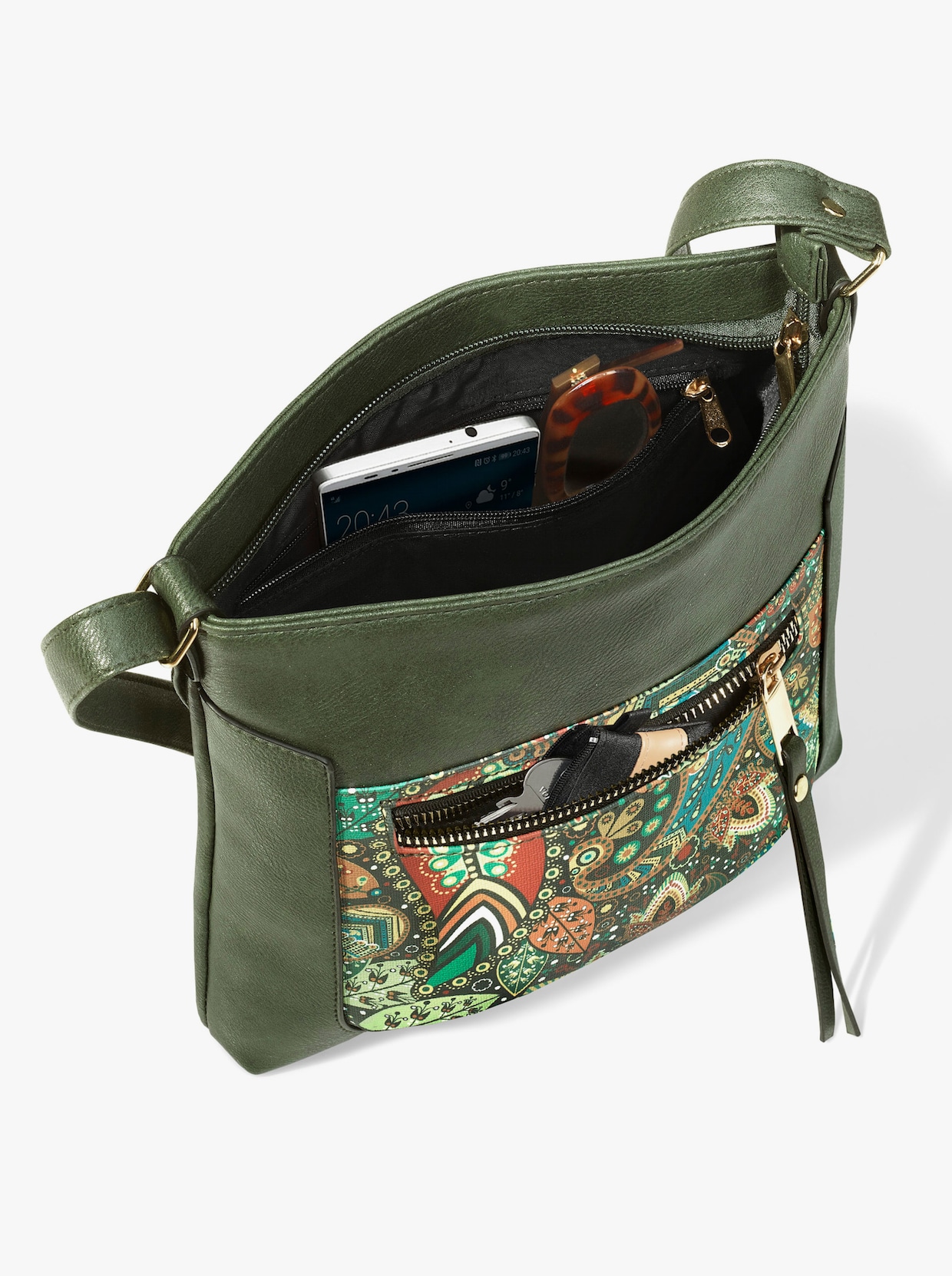 Handtasche - grün-gemustert