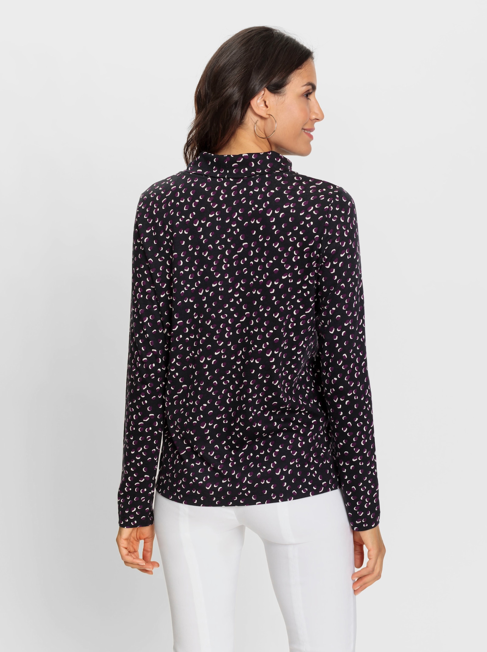 Rollkragenshirt mit Tupfen-Druck - schwarz-traube-bedruckt