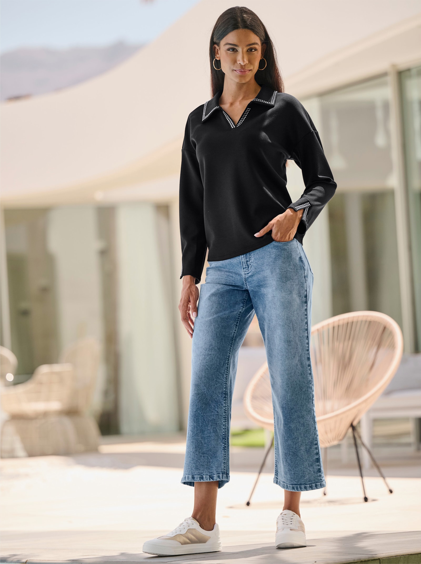 heine Sweatshirt mit Schlitz am Langarm - schwarz