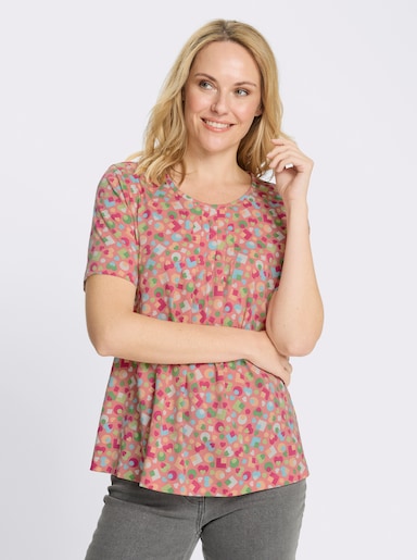 Kurzarmshirt im bunten Allover-Print - flamingo-apfel-bedruckt