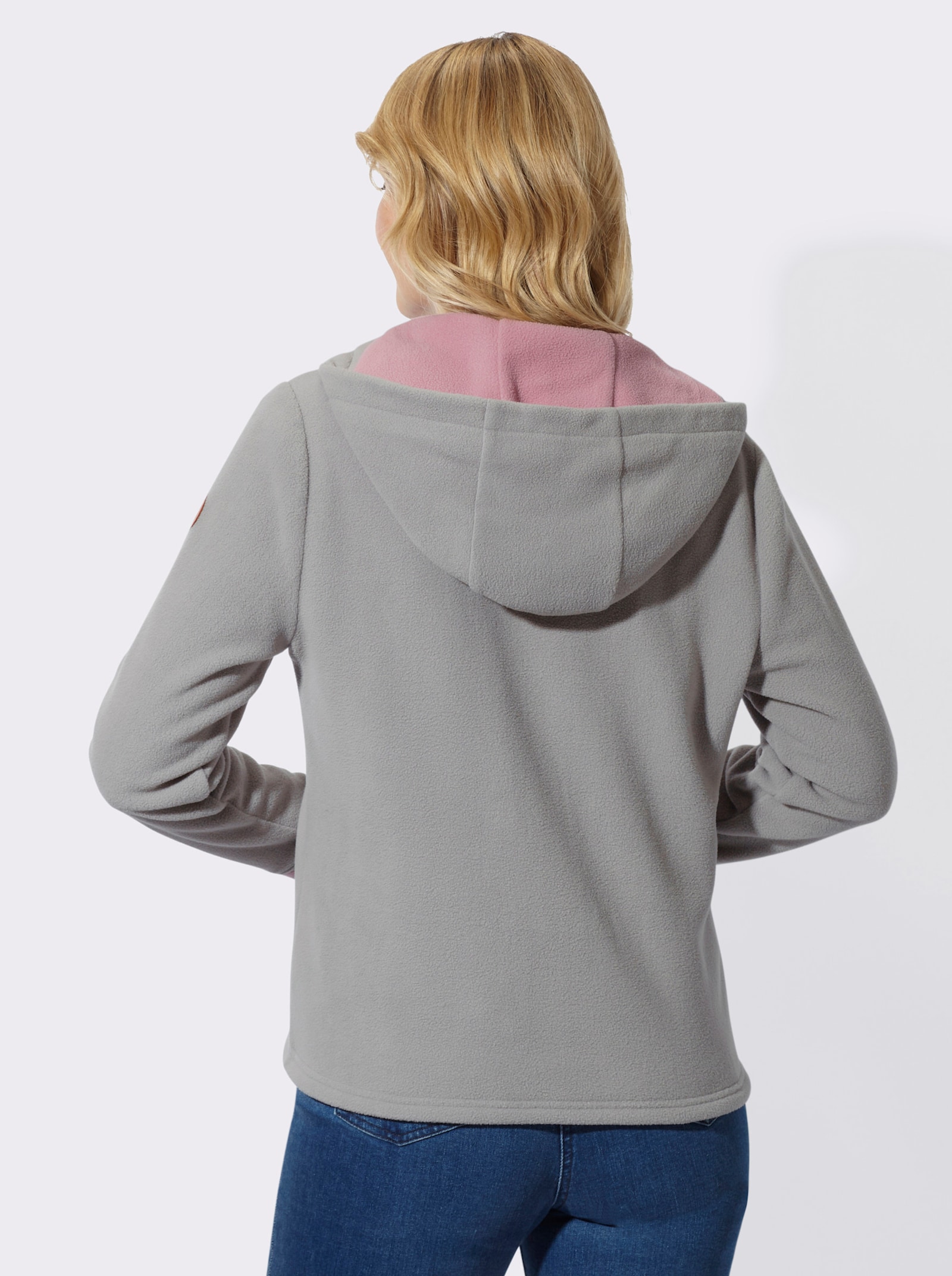 Fleecejacke mit Kapuze - steingrau-mauve