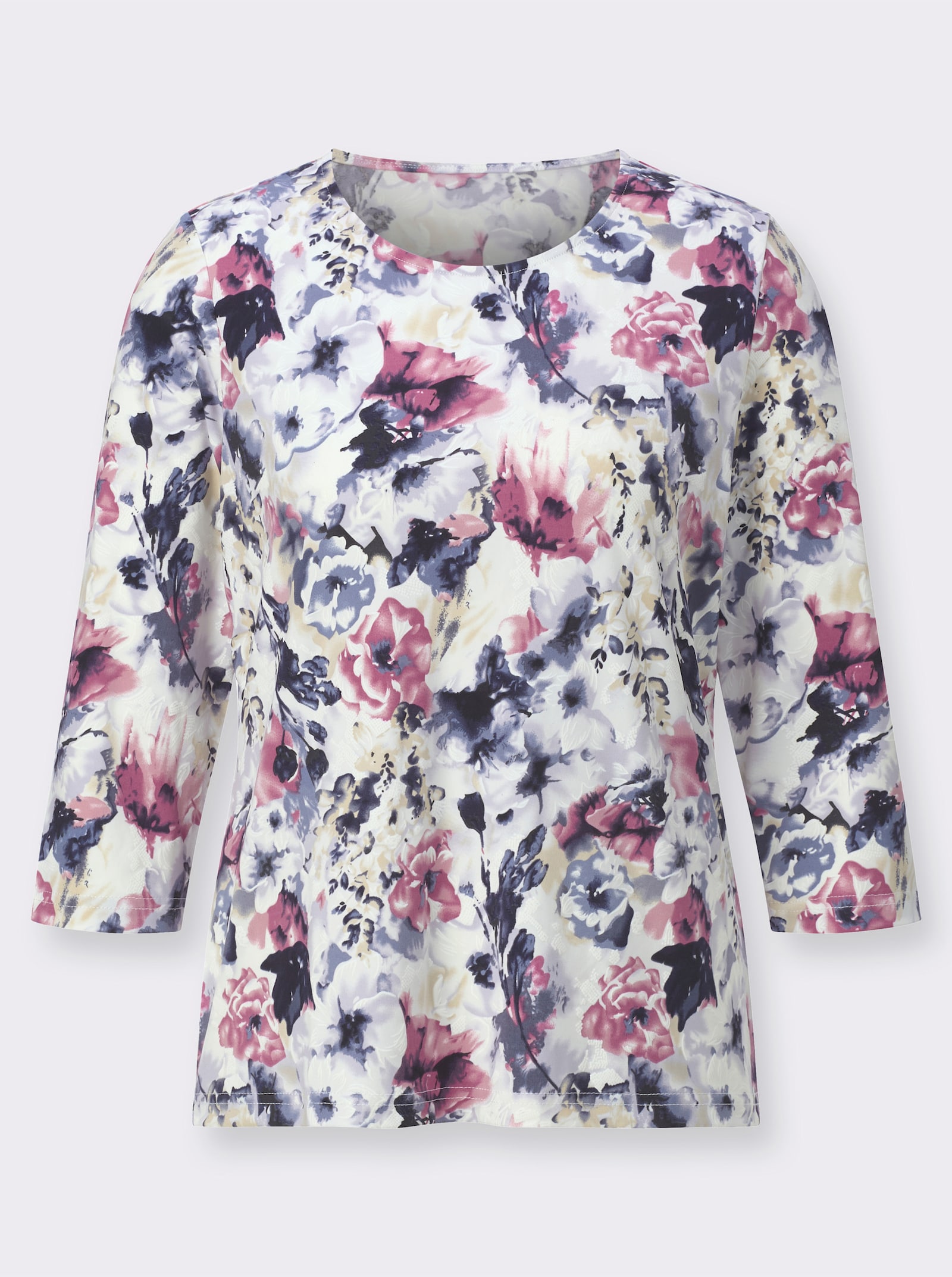 Rundhalsshirt im Blütendessin - erika-taubenblau-bedruckt