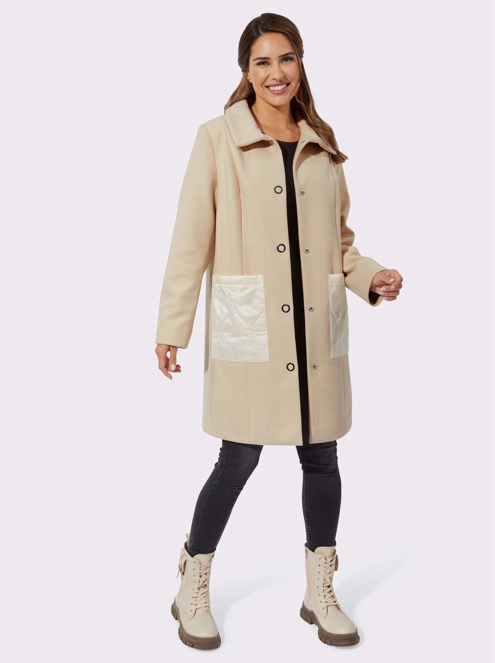 Korte mantel in materiaalmix - zand