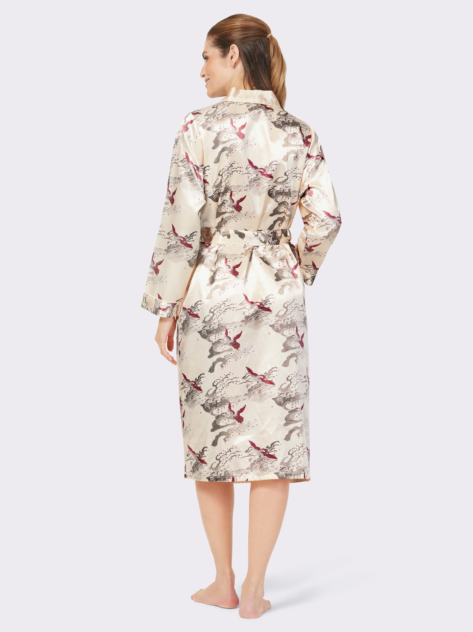 wäschepur Ochtendjas van satijn - ivoor/donkerrood