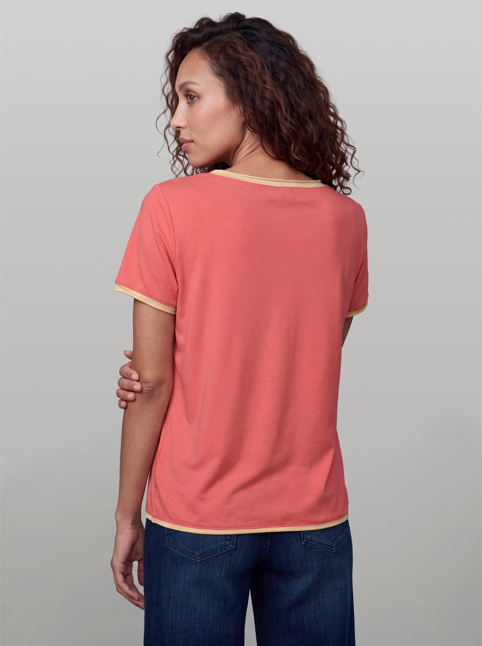 heine Kurzarmshirt mit Rollkanten - koralle-apricot