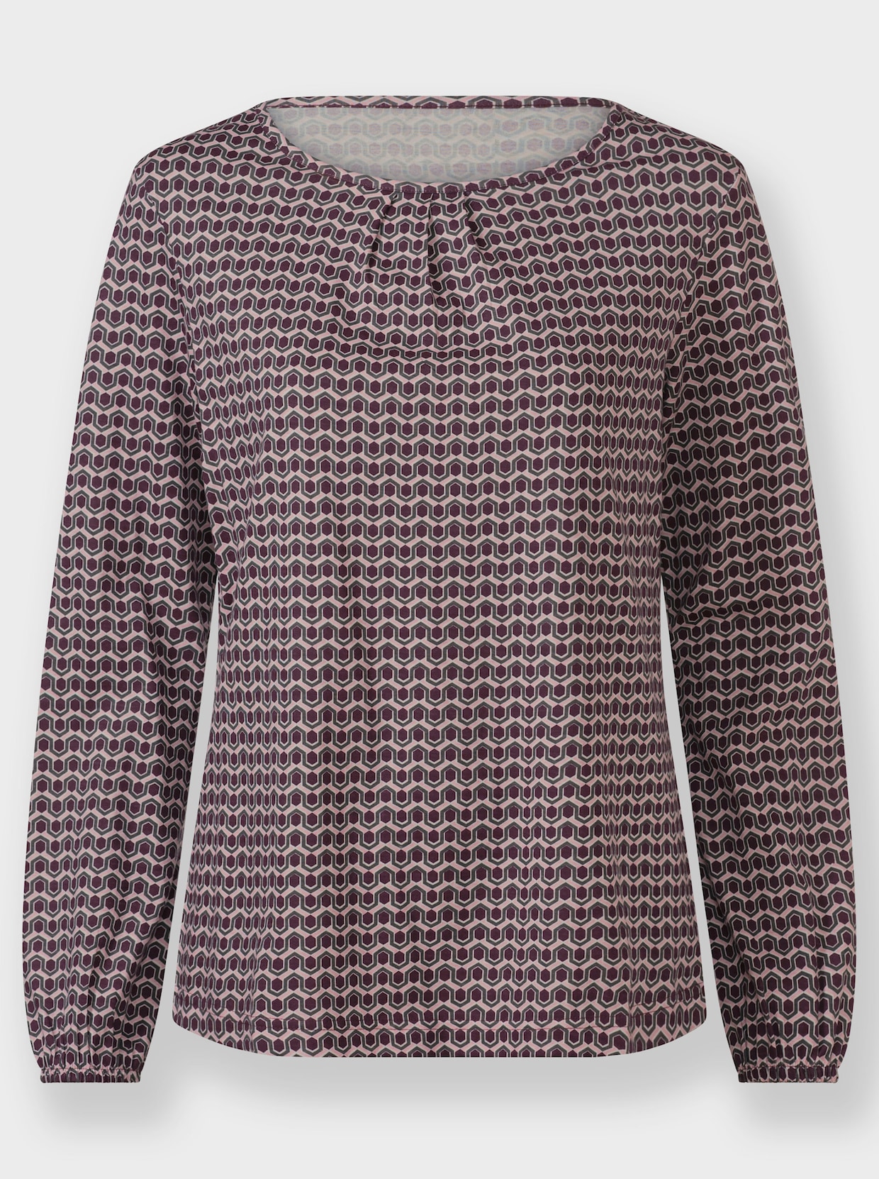 Langarmshirt - burgund-anthrazit-bedruckt