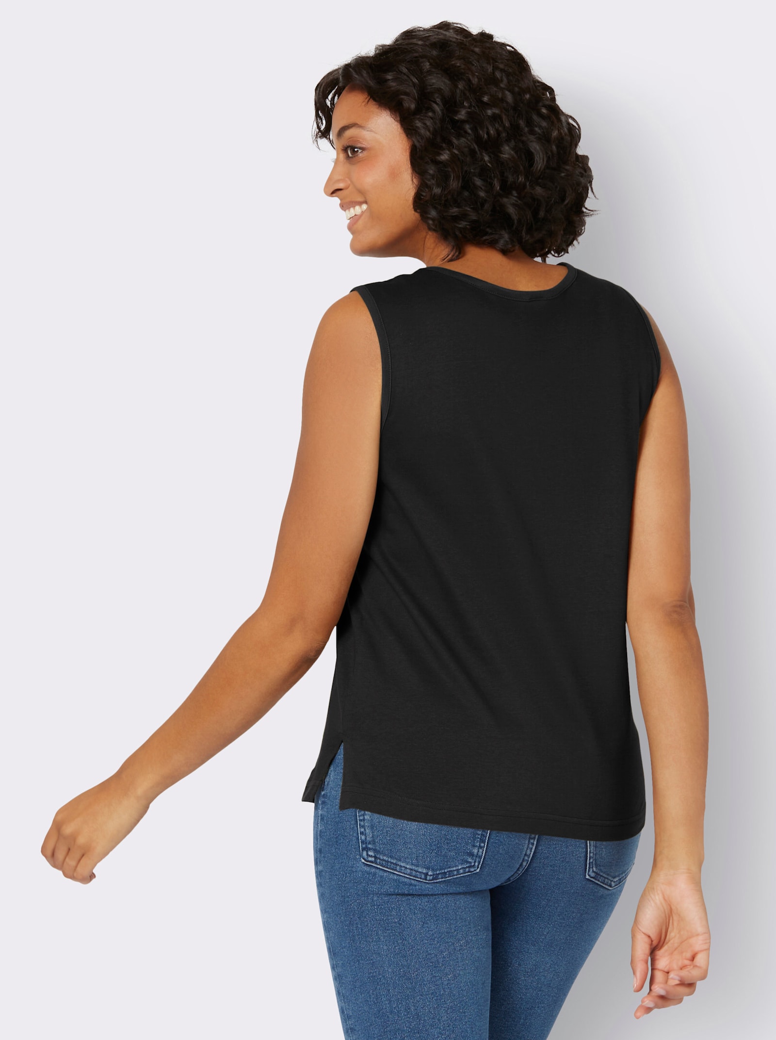 Shirttop met zijsplitten - zwart