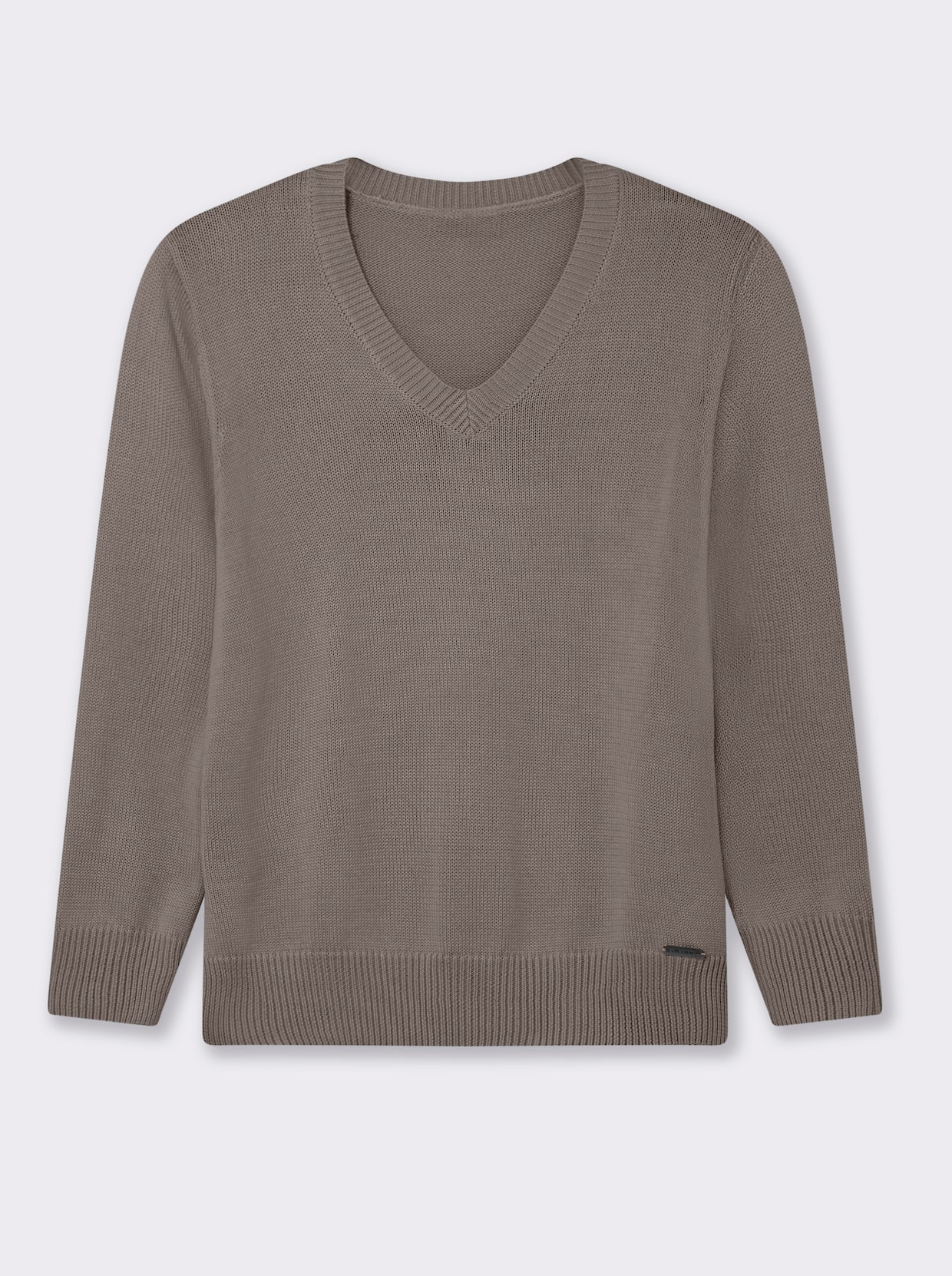 V-Ausschnitt-Pullover mit Baumwolle - taupe-meliert