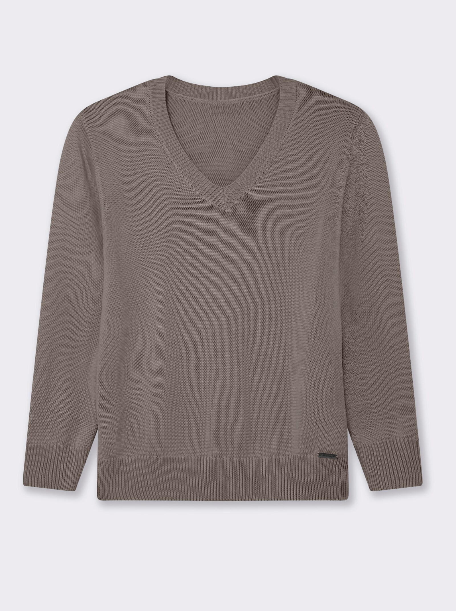 V-Ausschnitt-Pullover mit Baumwolle - taupe-meliert