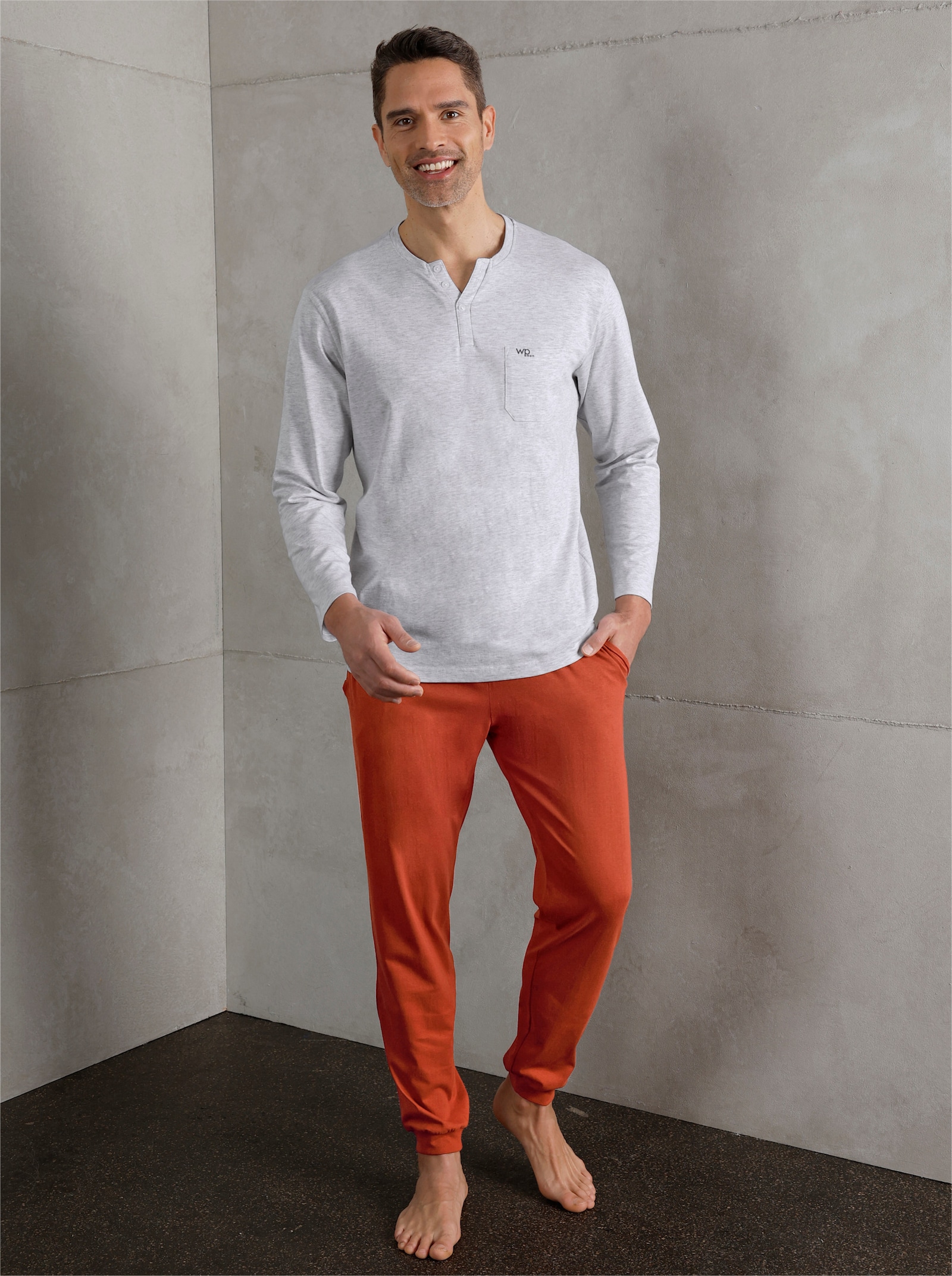 wäschepur men Schlafanzug-Shirt - hellgrau-meliert