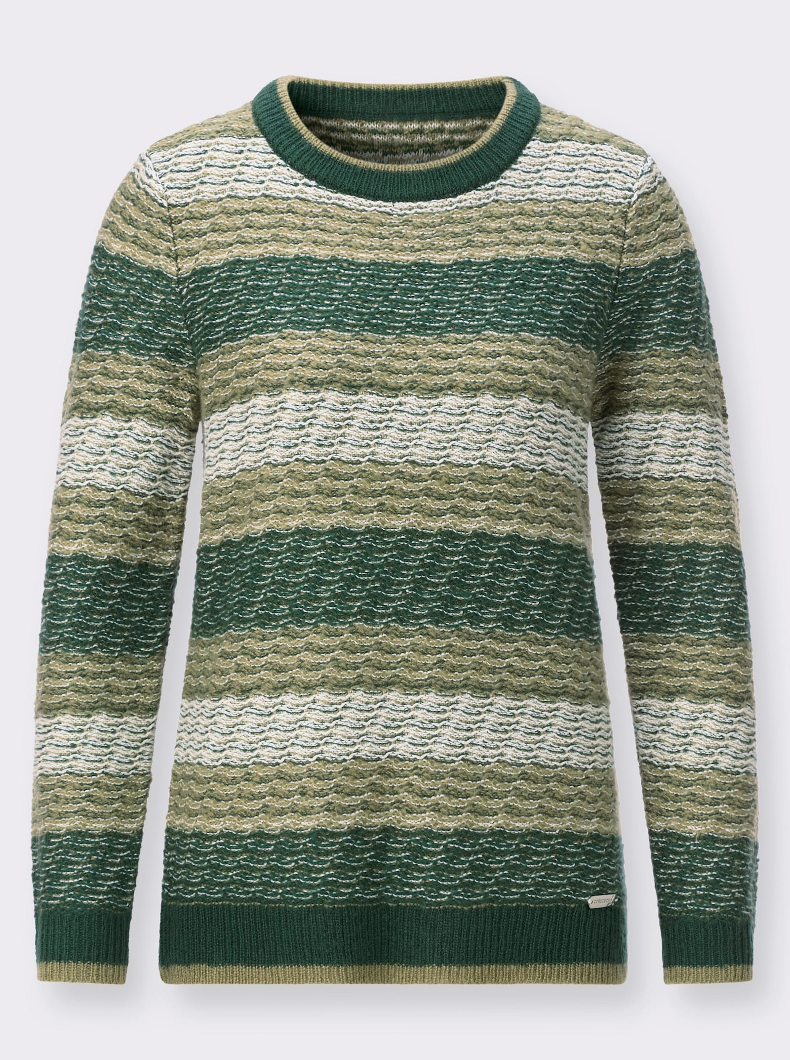 Streifenpullover mit Rundhalsausschnitt - moos-schilf-gemustert