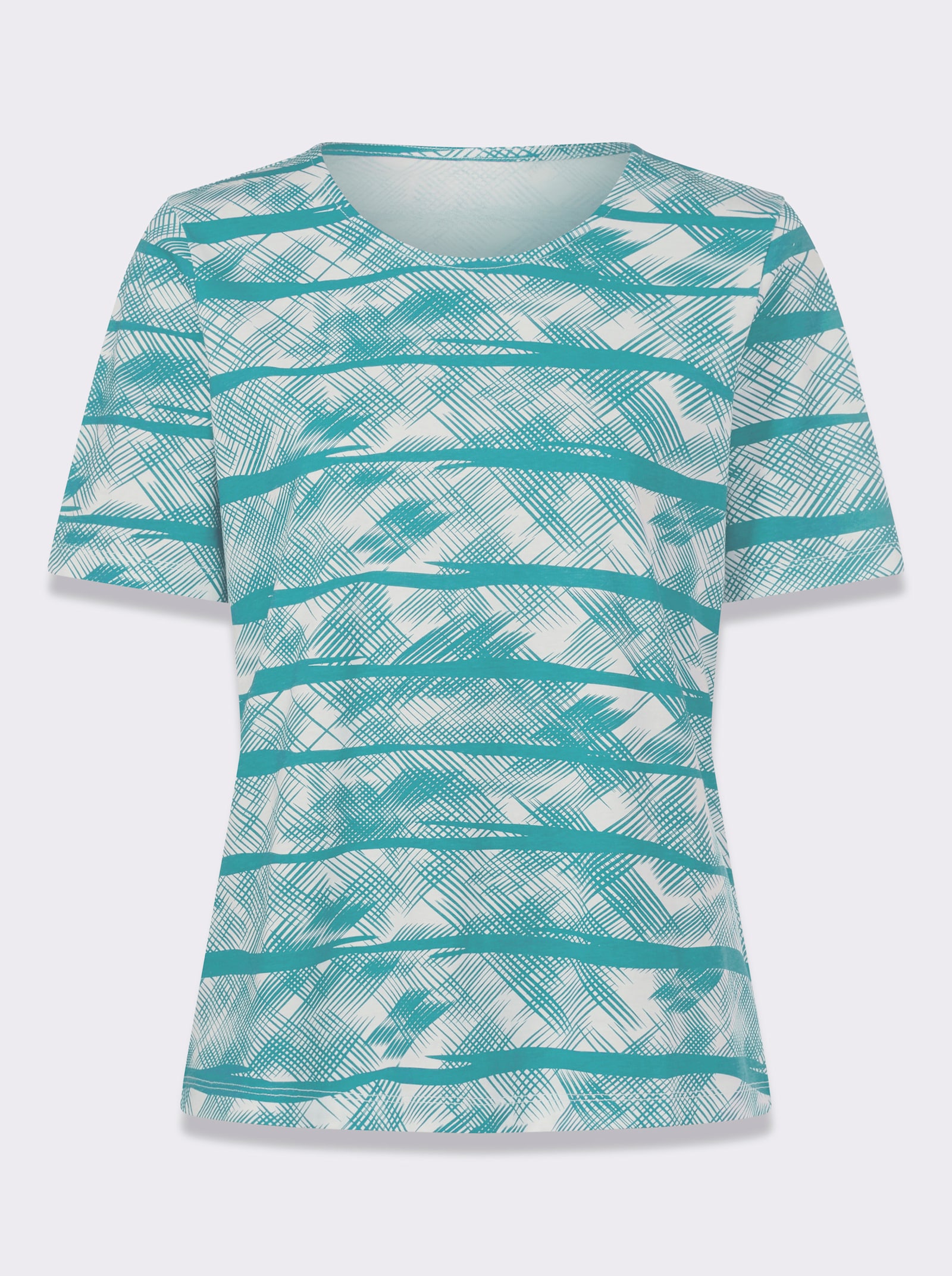 Tričko s krátkým rukávem z čisté bavlny - mořská-ecru-potisk