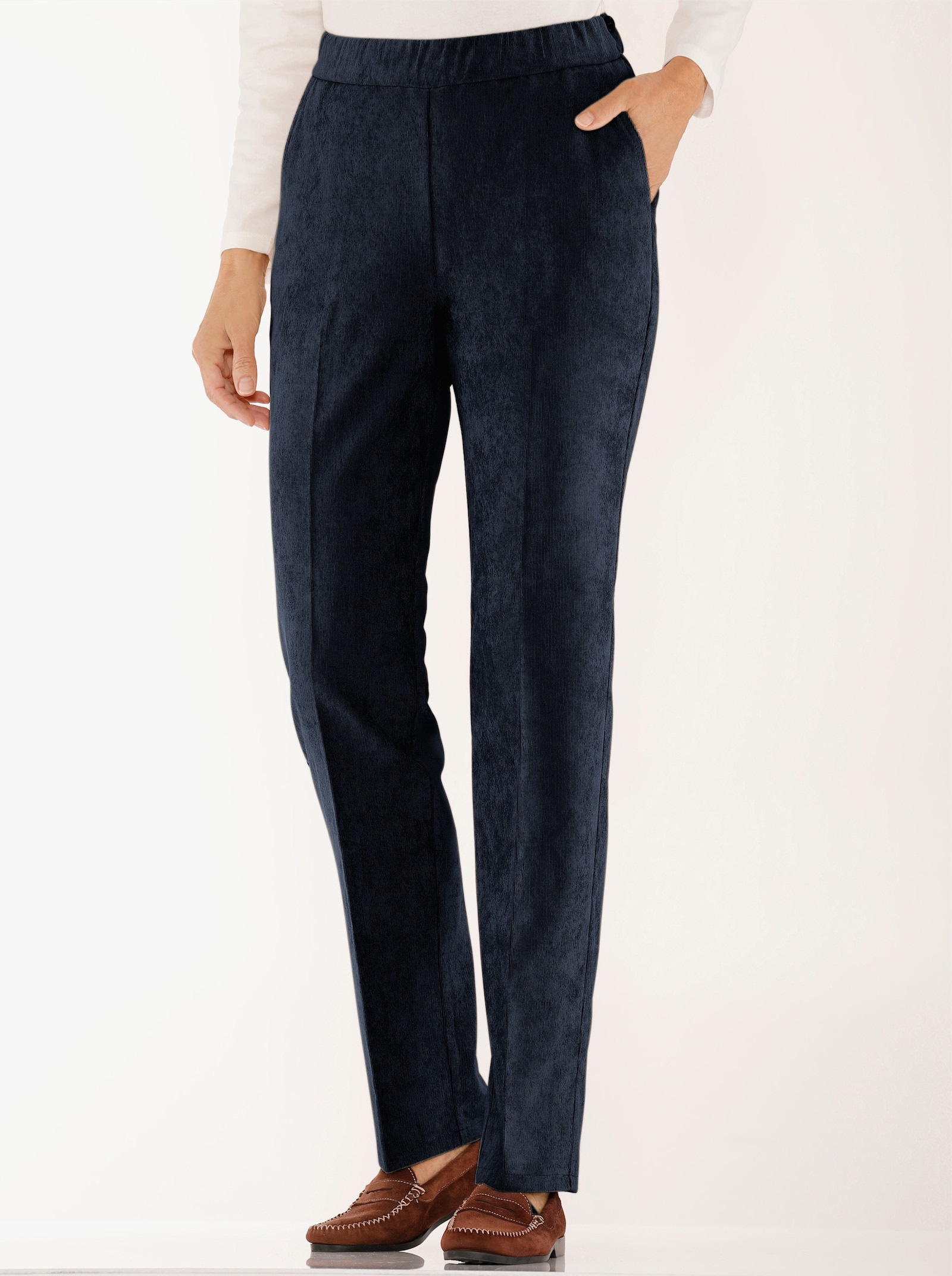 Ribcordbroek met persplooien - marine