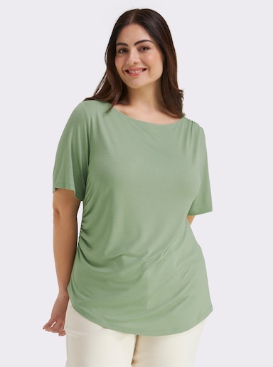 sheego Shirt mit Drapierungen in der Taille - eucalyptus