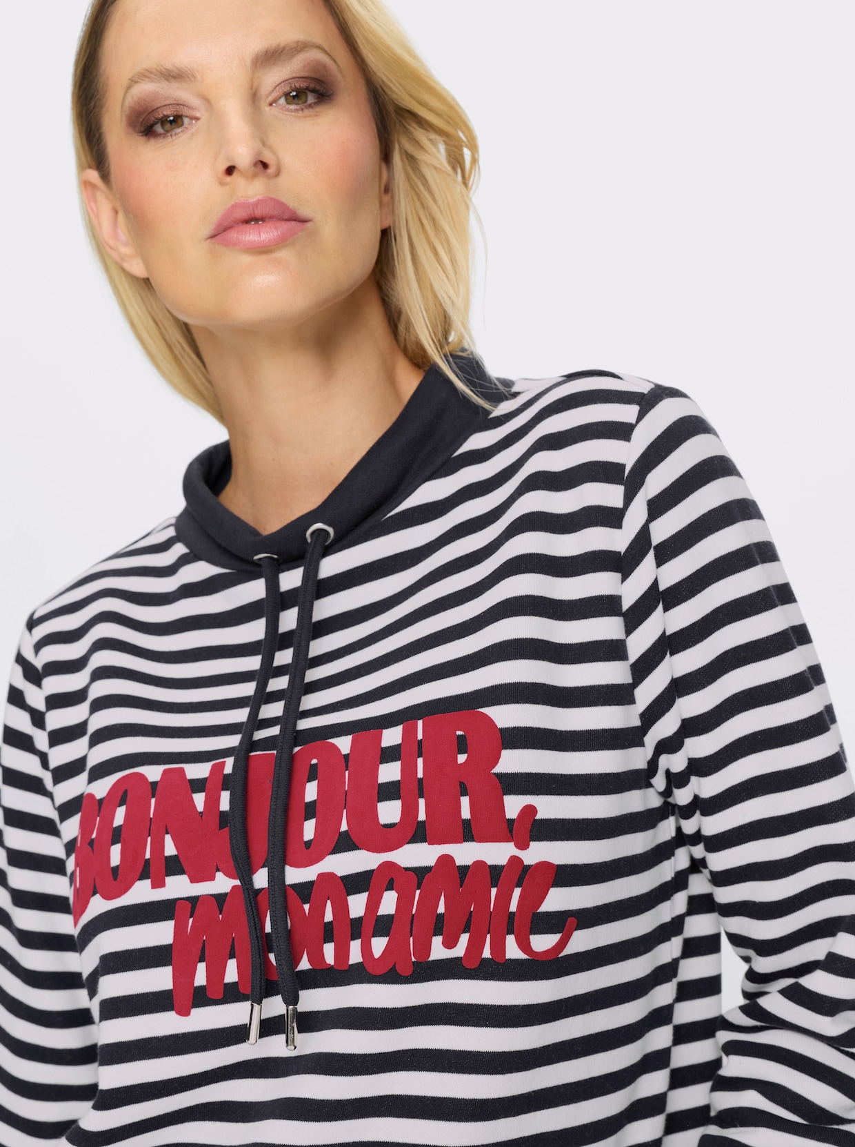 heine Sweatshirt - ecru-marine-bedruckt