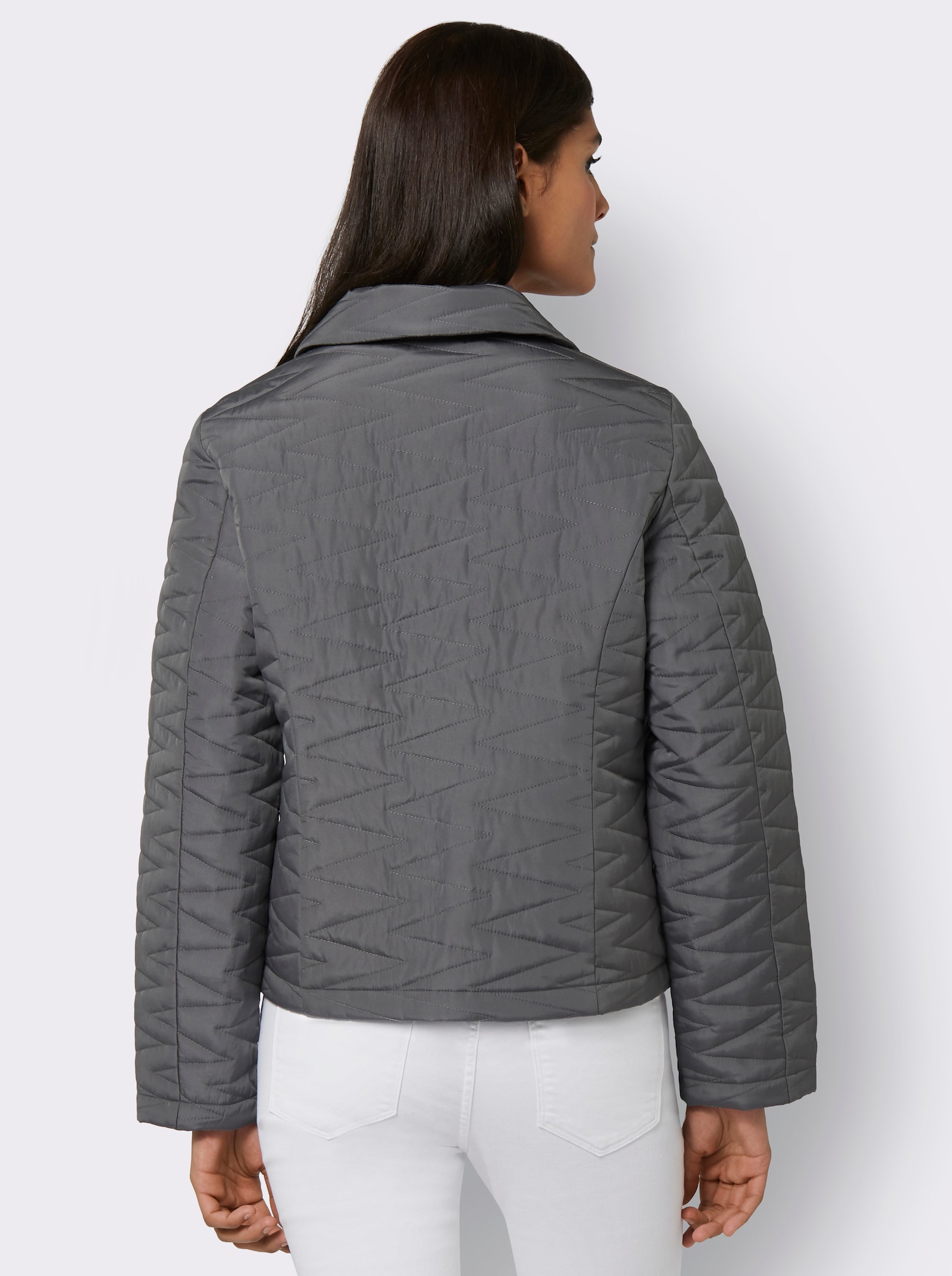 Prešívaná bunda s ležatým golierom - antracitová